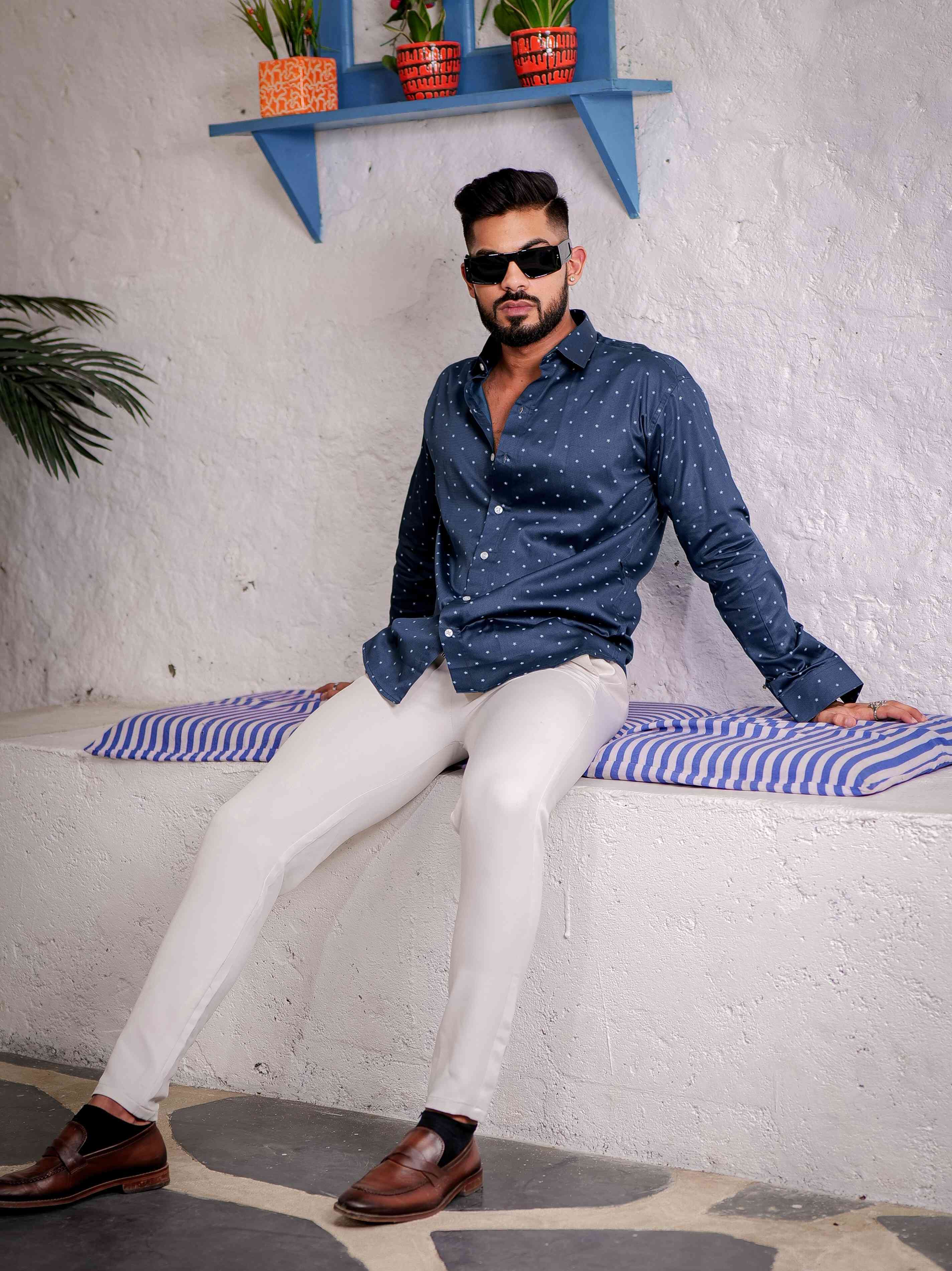 Blue Satin Print Premium Shirt - Image 4