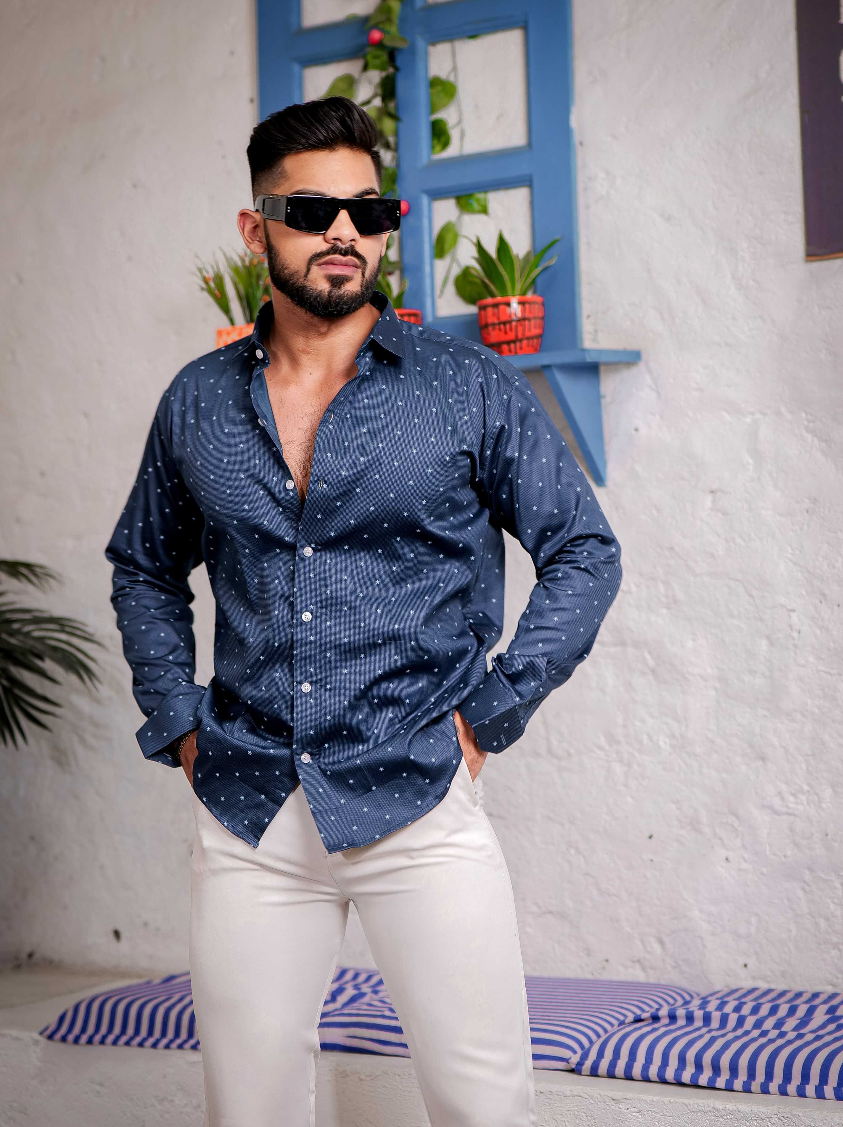 Blue Satin Print Premium Shirt - Image 7