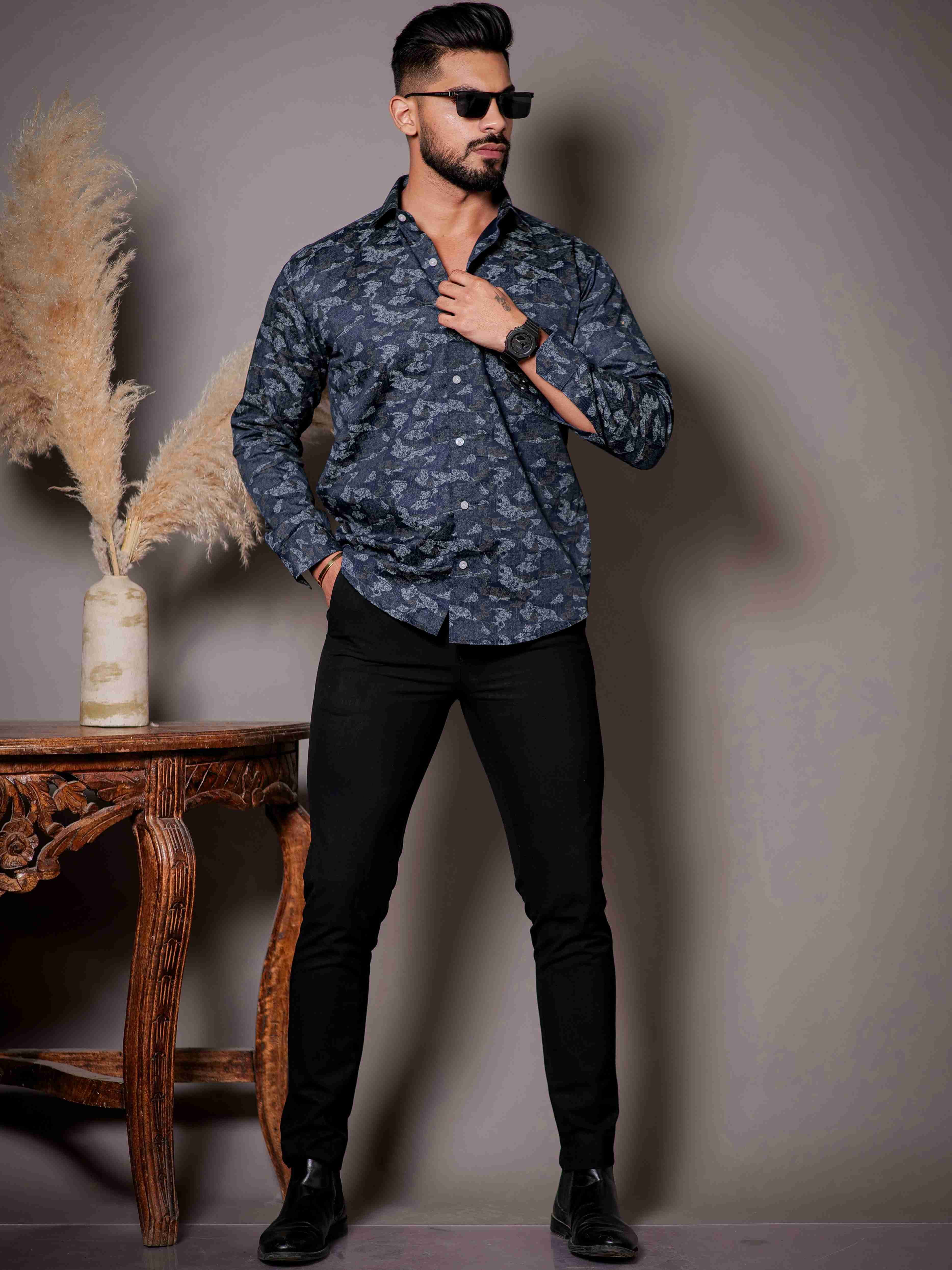 Blue Satin Print Premium Shirt - Image 3