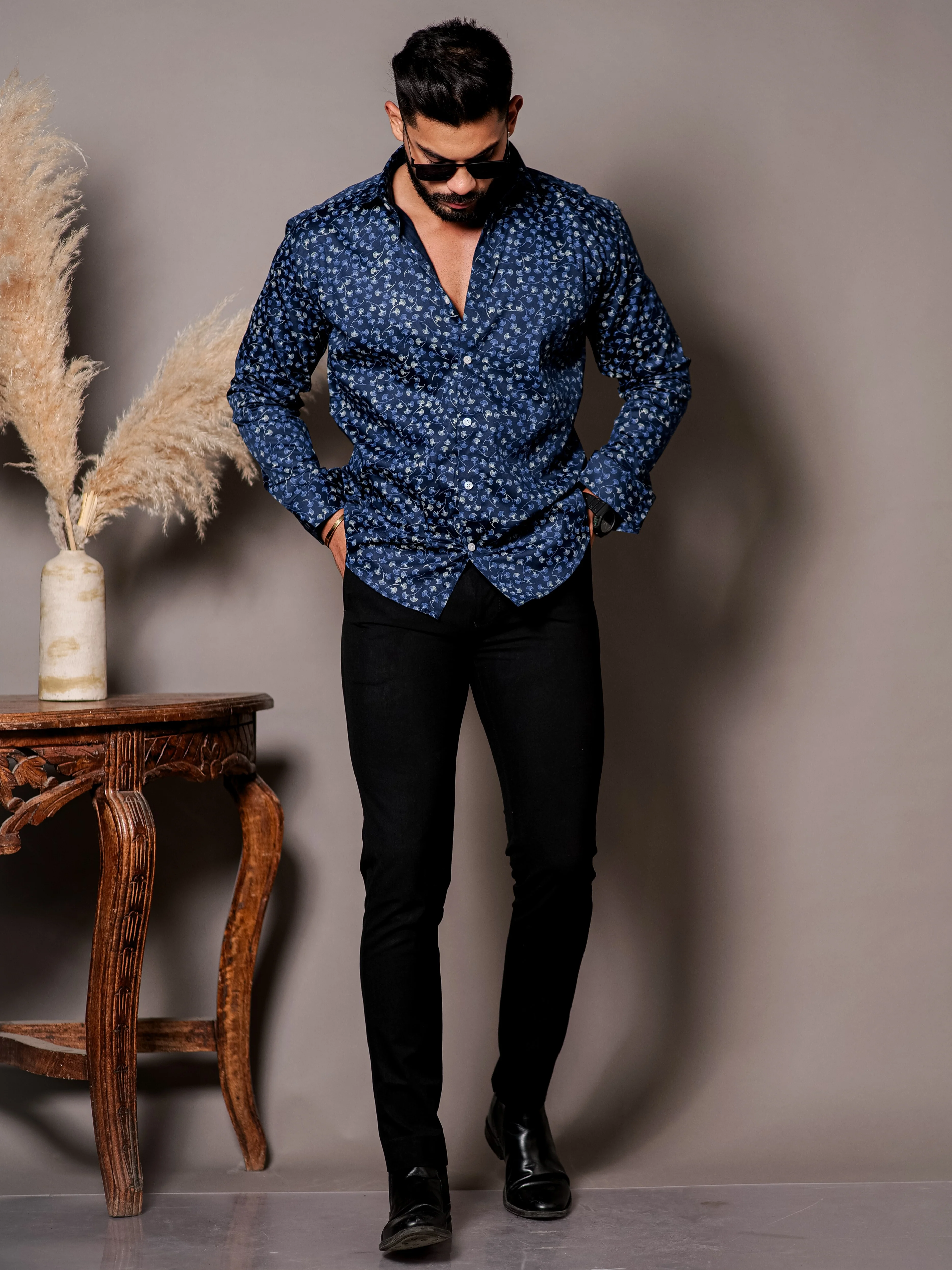 Blue Satin Print Premium Shirt - Image 3