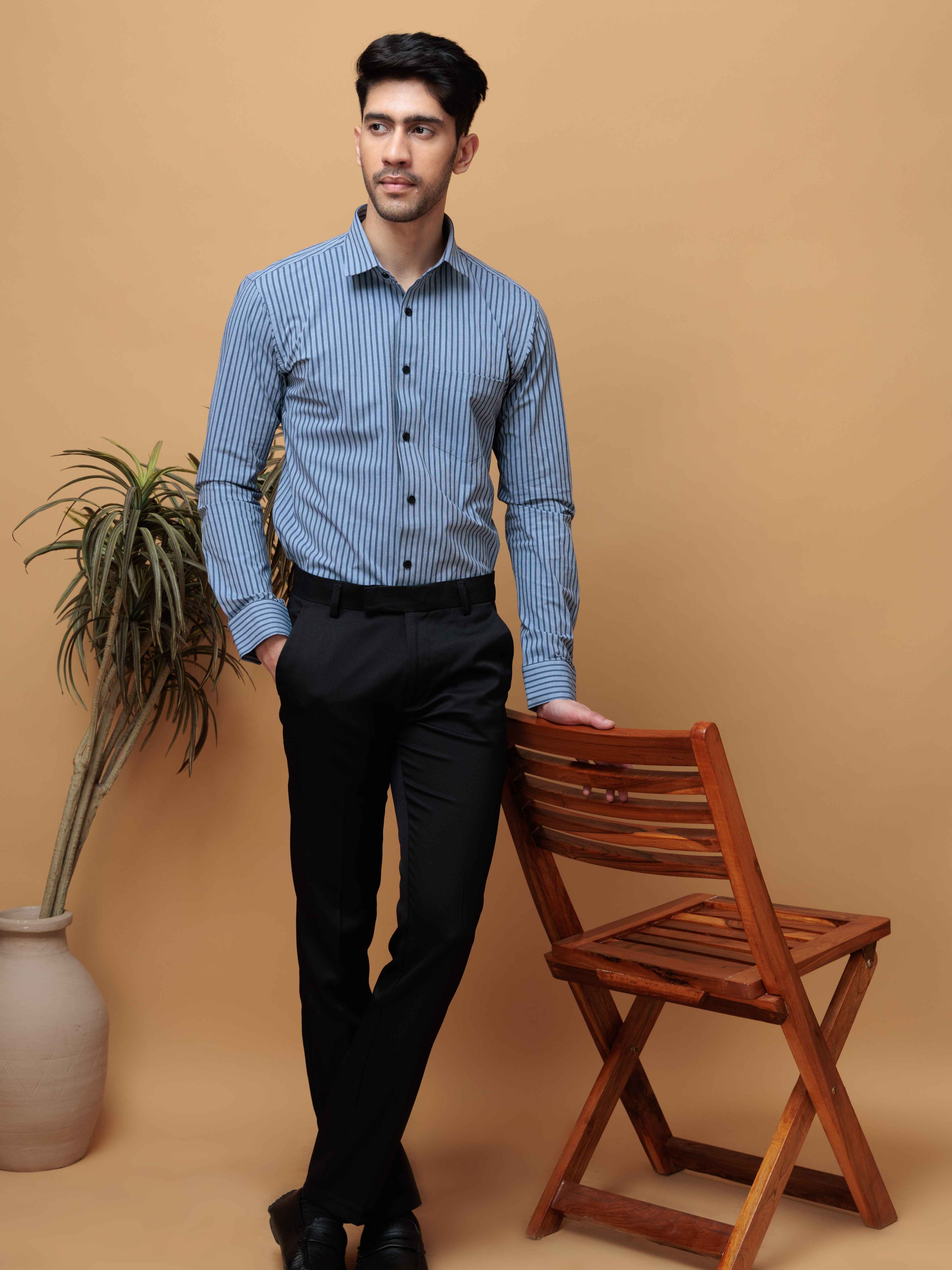BLUE STRIPES COTTON REGULAR FIT MEN'S CASUAL SHIRT FOR MEN'S - Image 3