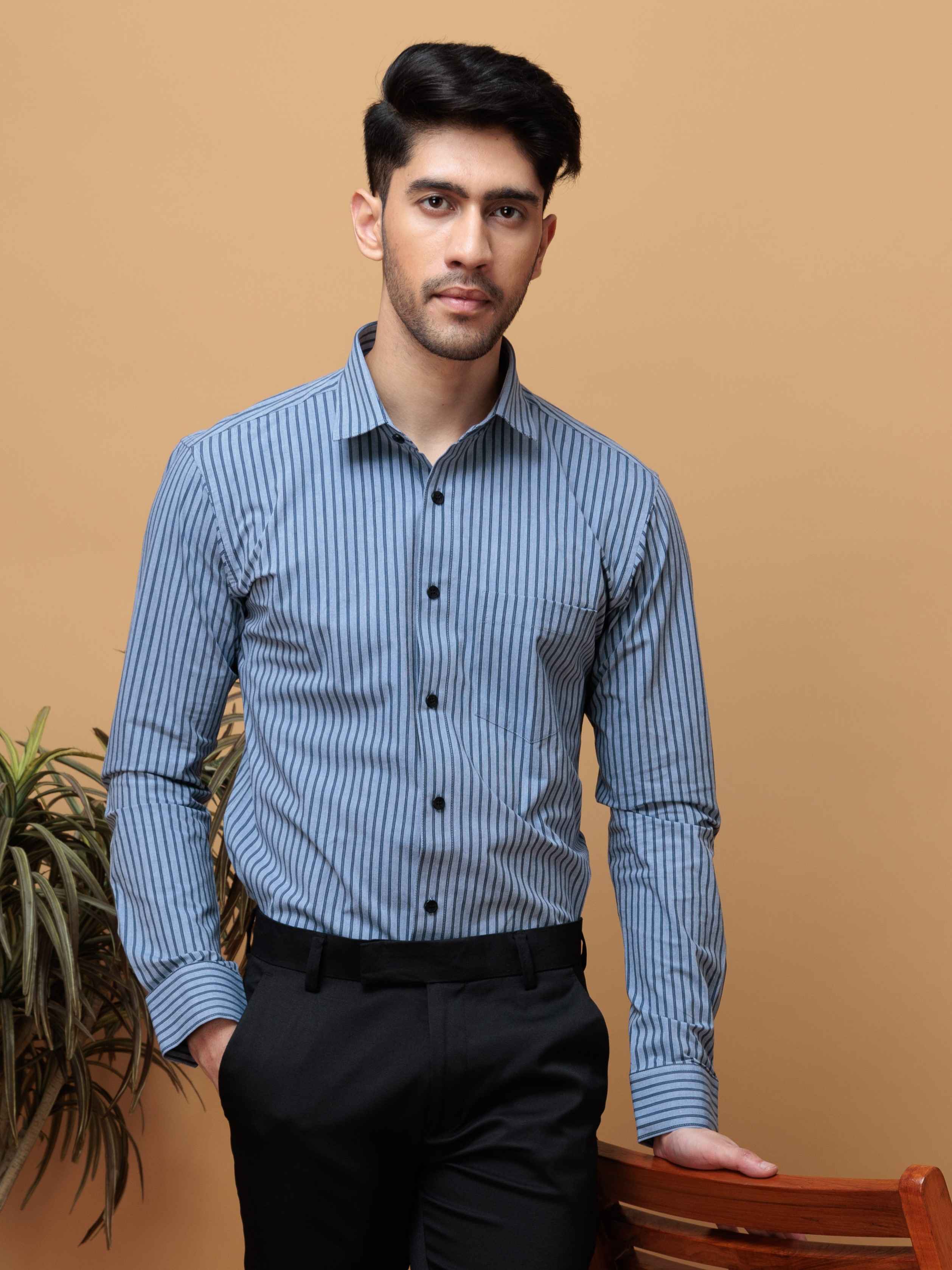 BLUE STRIPES COTTON REGULAR FIT MEN'S CASUAL SHIRT FOR MEN'S - Image 5