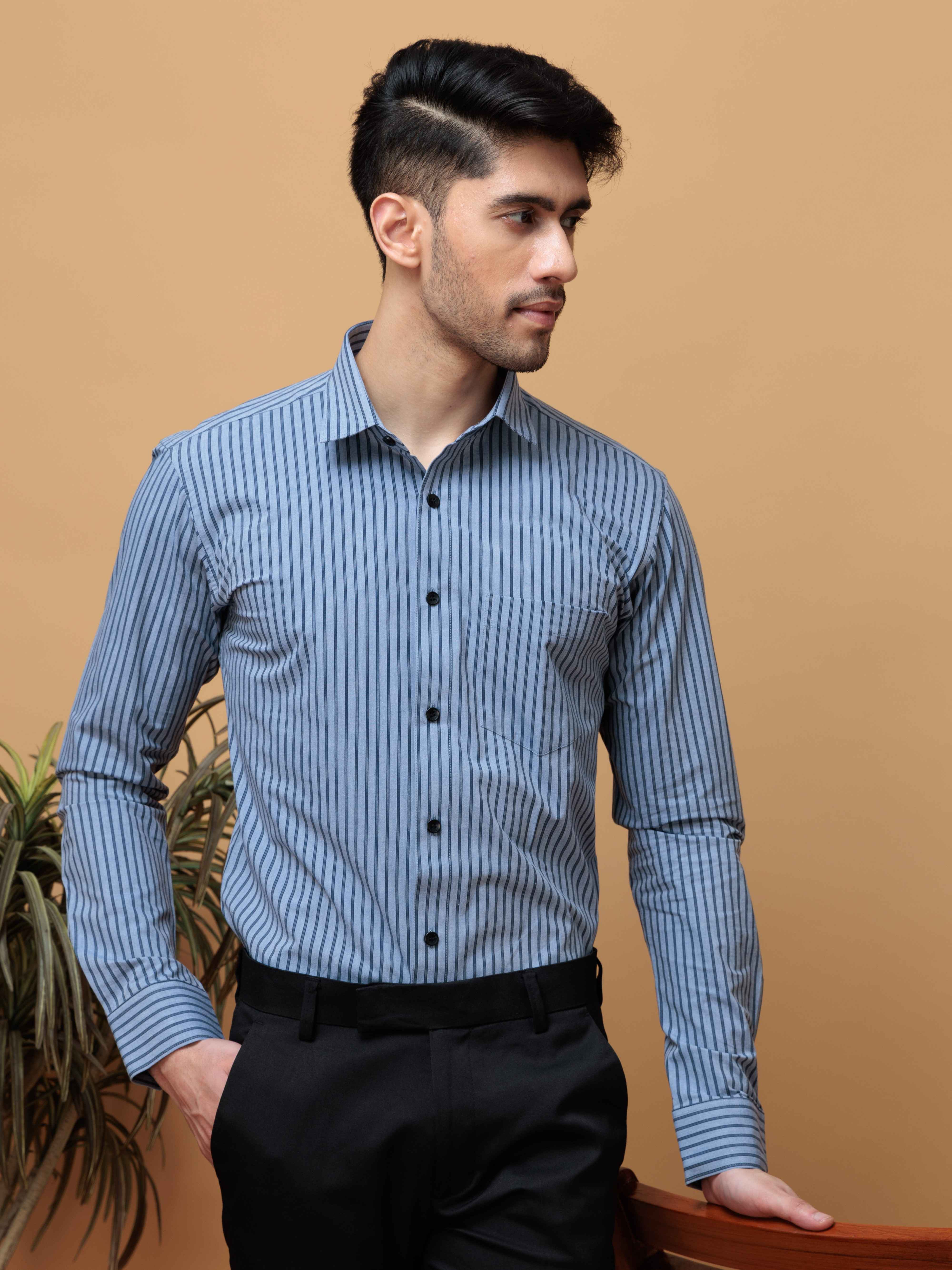 BLUE STRIPES COTTON REGULAR FIT MEN'S CASUAL SHIRT FOR MEN'S - Image 6