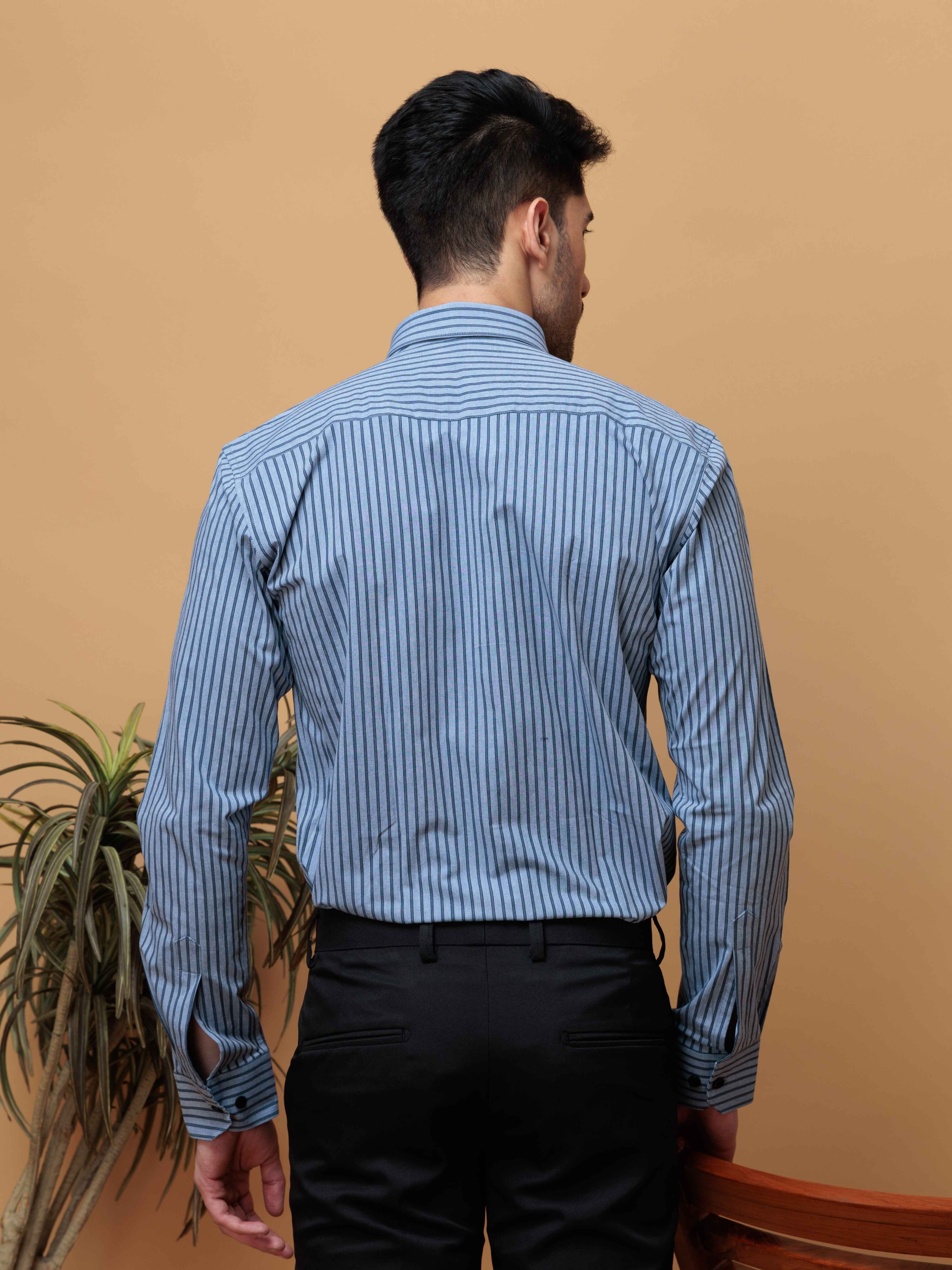 BLUE STRIPES COTTON REGULAR FIT MEN'S CASUAL SHIRT FOR MEN'S - Image 7