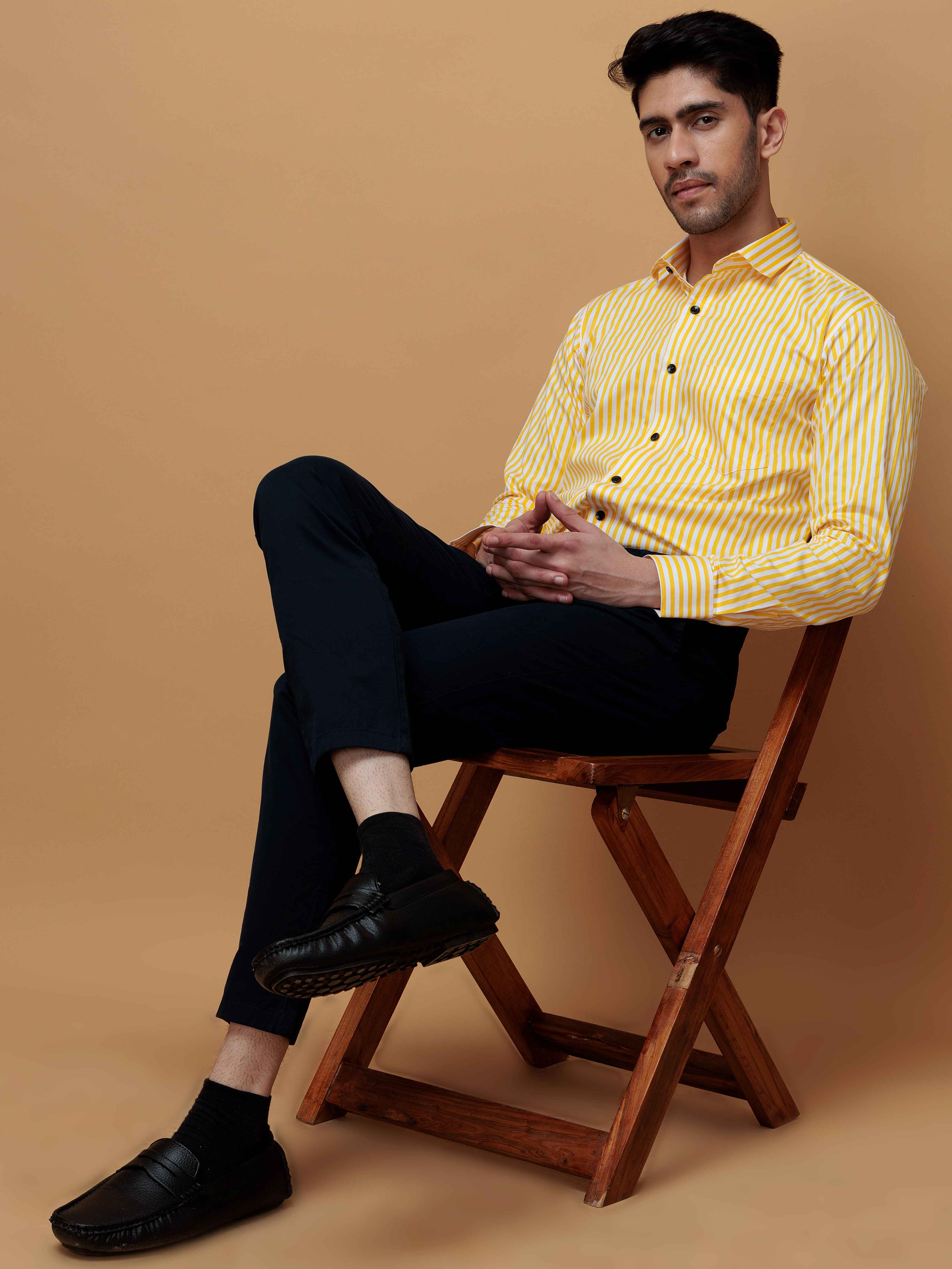 YELLOW STRIPED COTTON REGULAR FIT MEN'S CASUAL SHIRT FOR MEN'S - Image 5