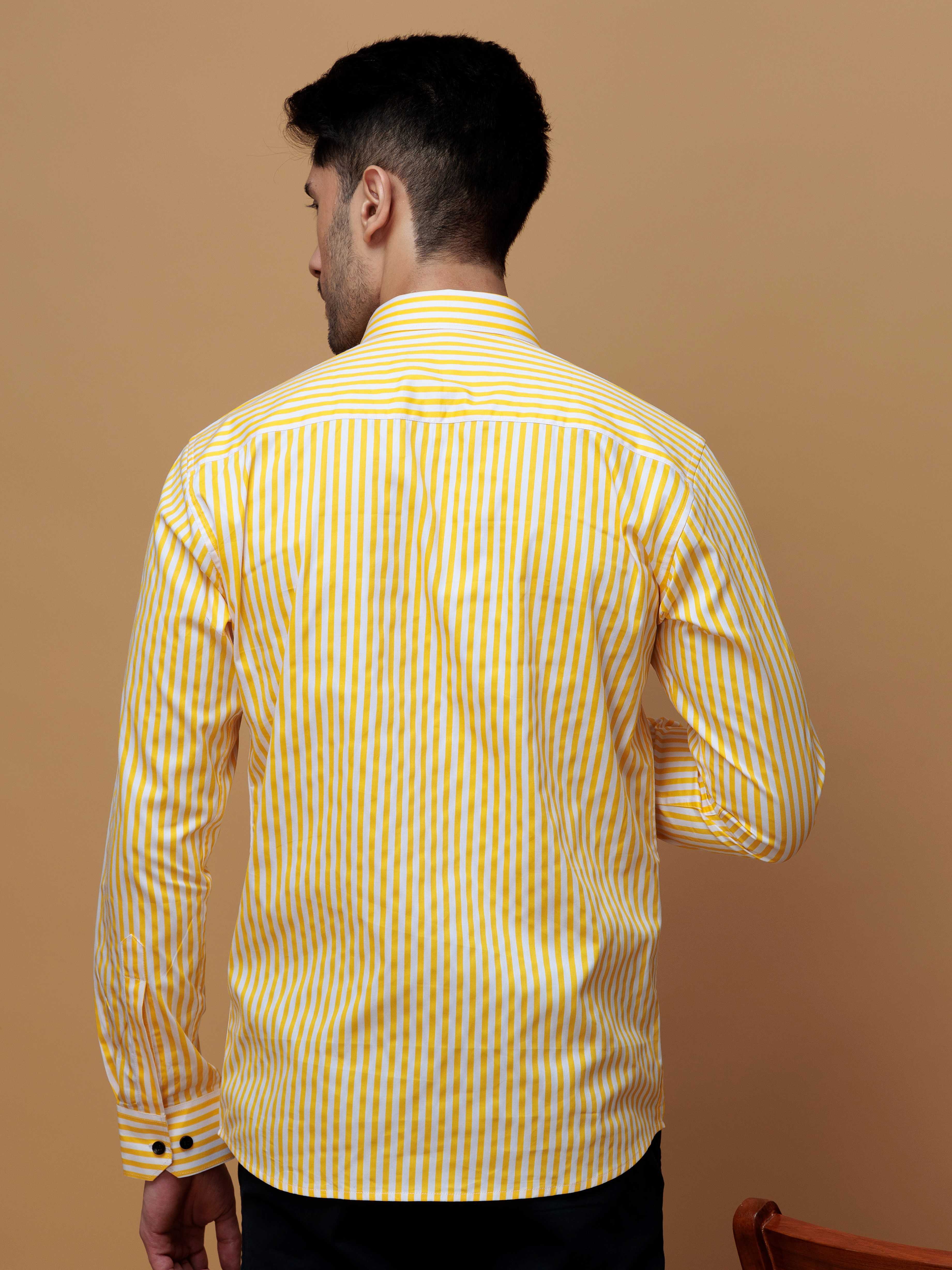 YELLOW STRIPED COTTON REGULAR FIT MEN'S CASUAL SHIRT FOR MEN'S - Image 6