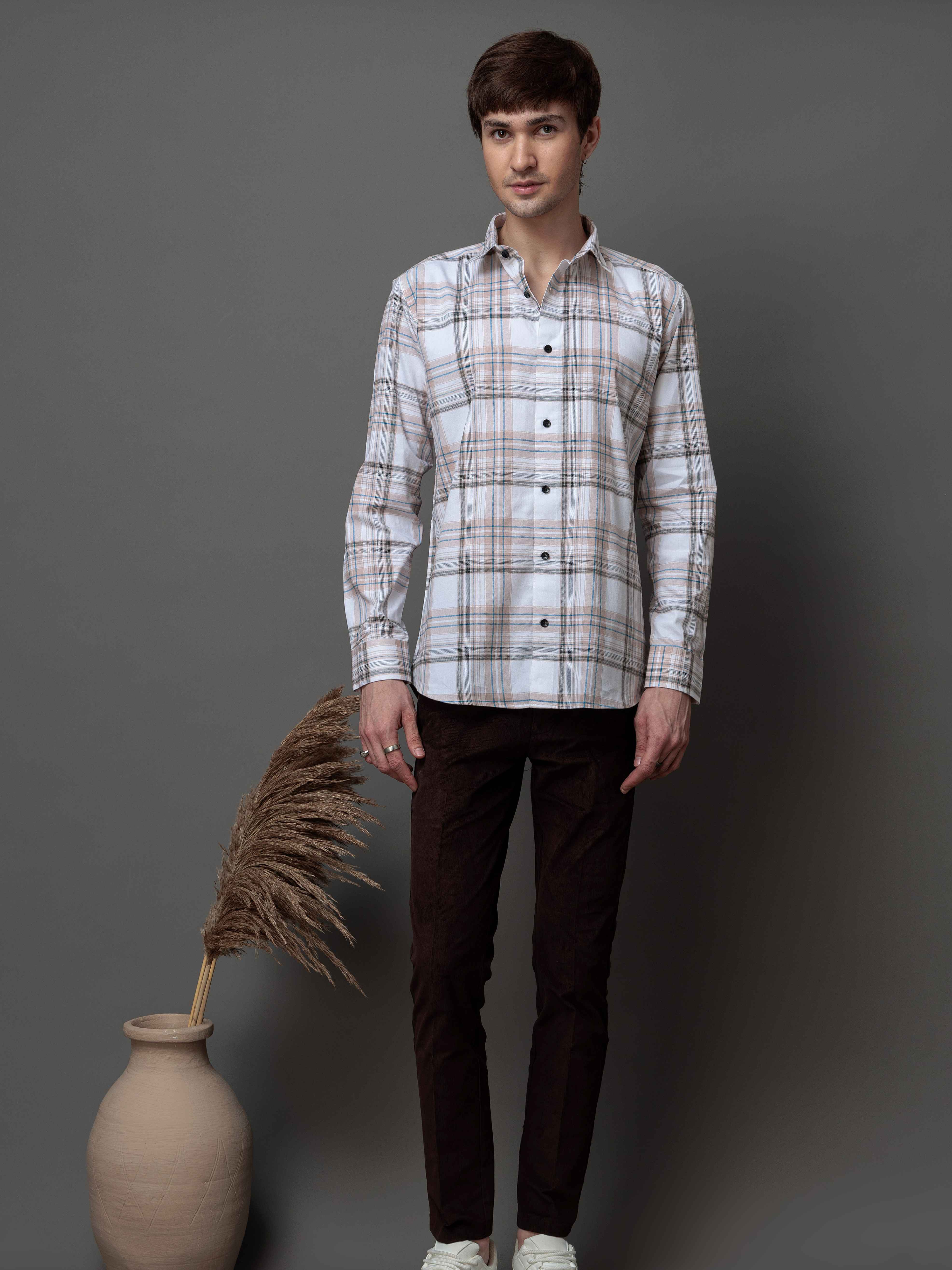 BOX BROWN CHECKED COTTON CASUAL SHIRT FOR MEN'S - Image 6