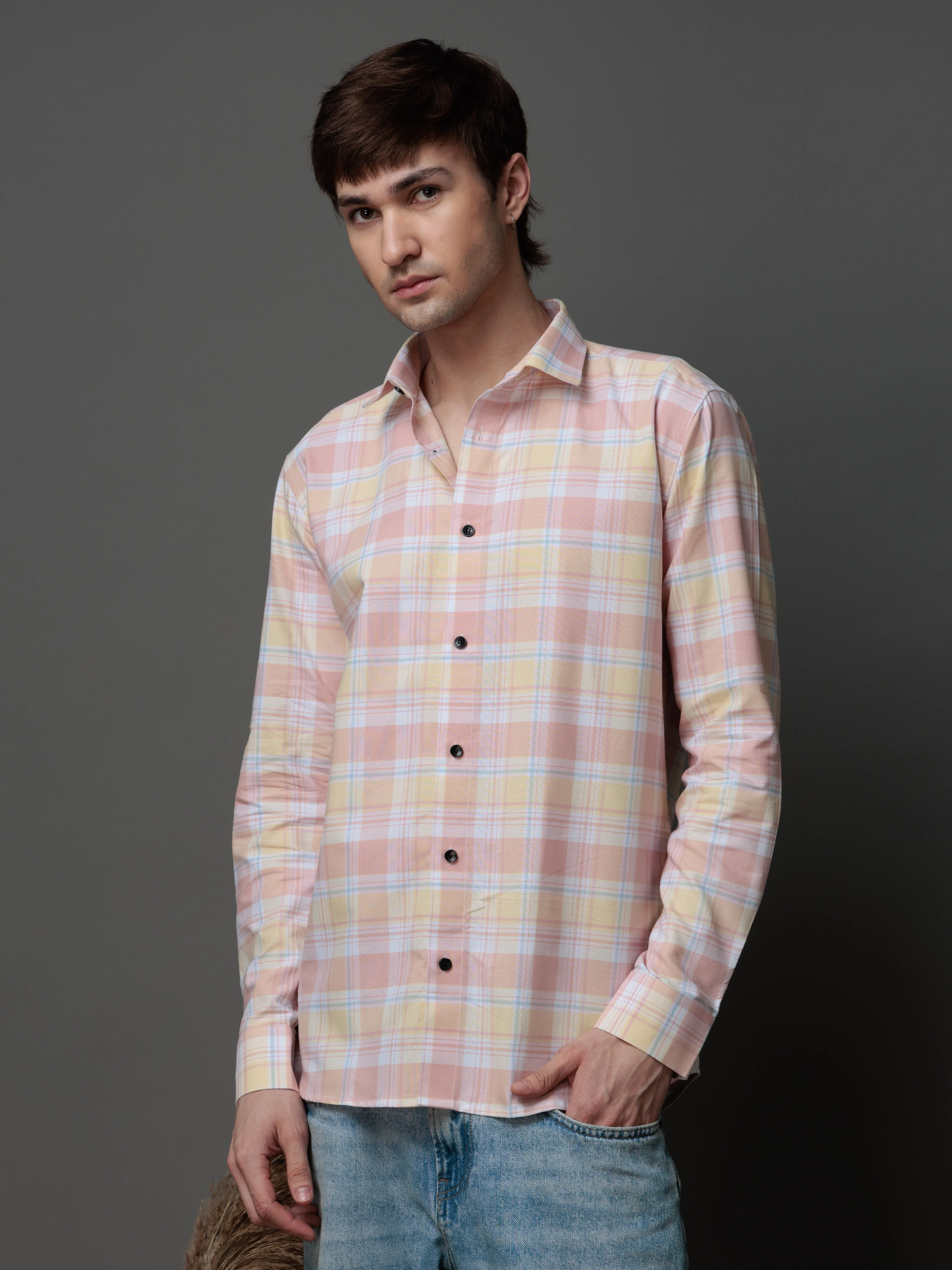 BOX PINK CHECKED COTTON CASUAL SHIRT FOR MEN'S - Image 6