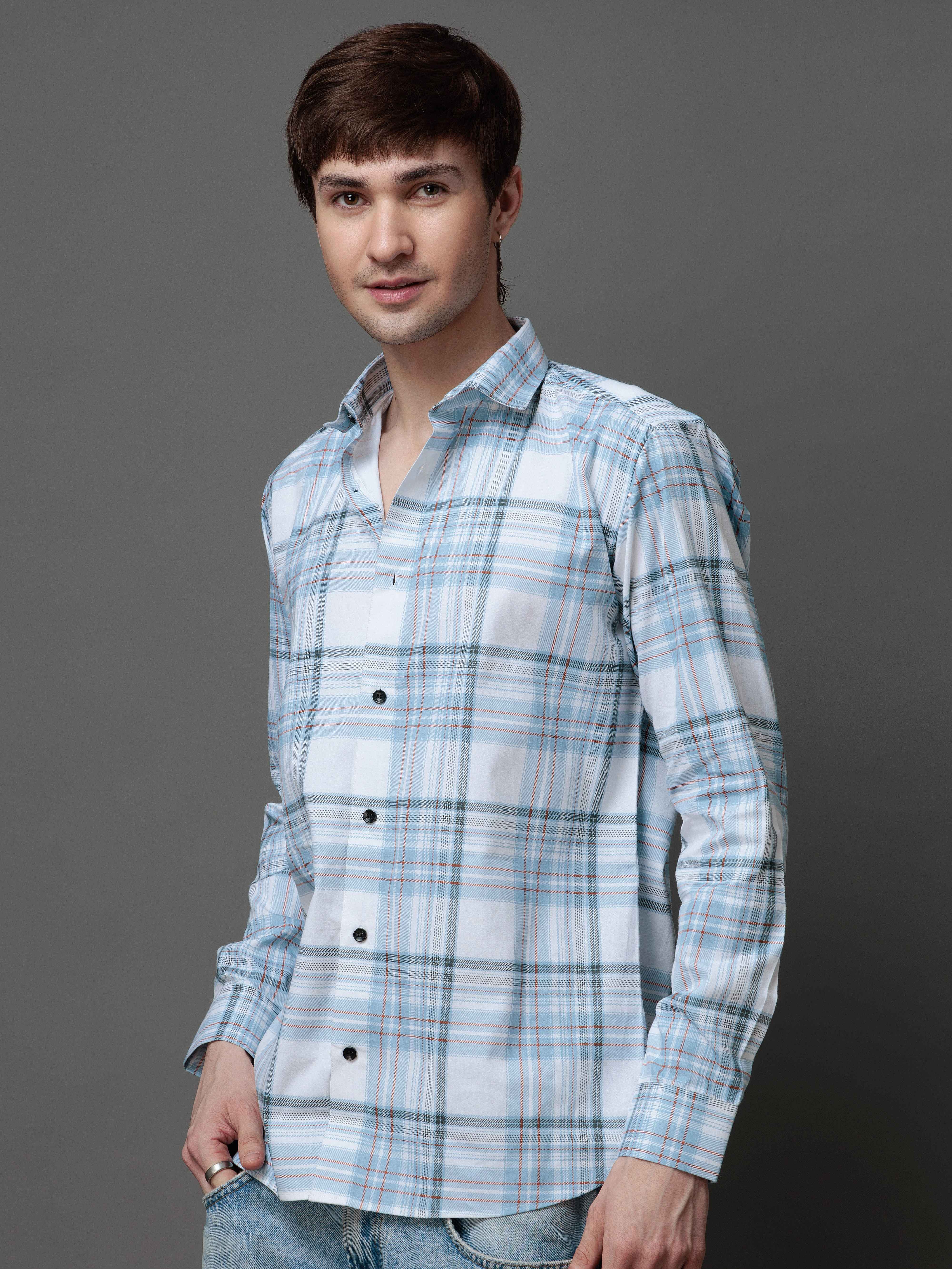 BOX SKY CHECKED COTTON CASUAL SHIRT FOR MEN'S - Image 3