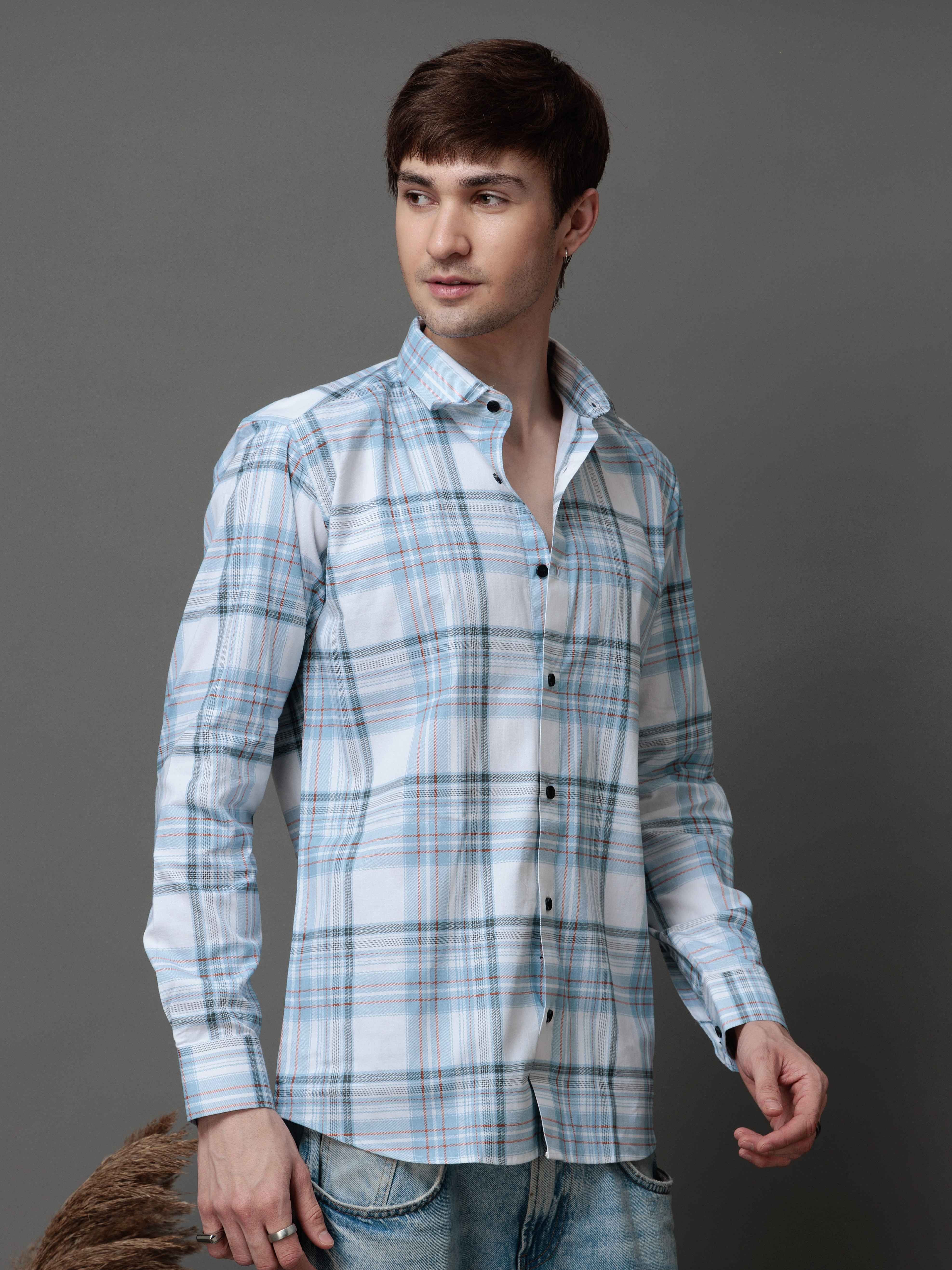BOX SKY CHECKED COTTON CASUAL SHIRT FOR MEN'S - Image 4