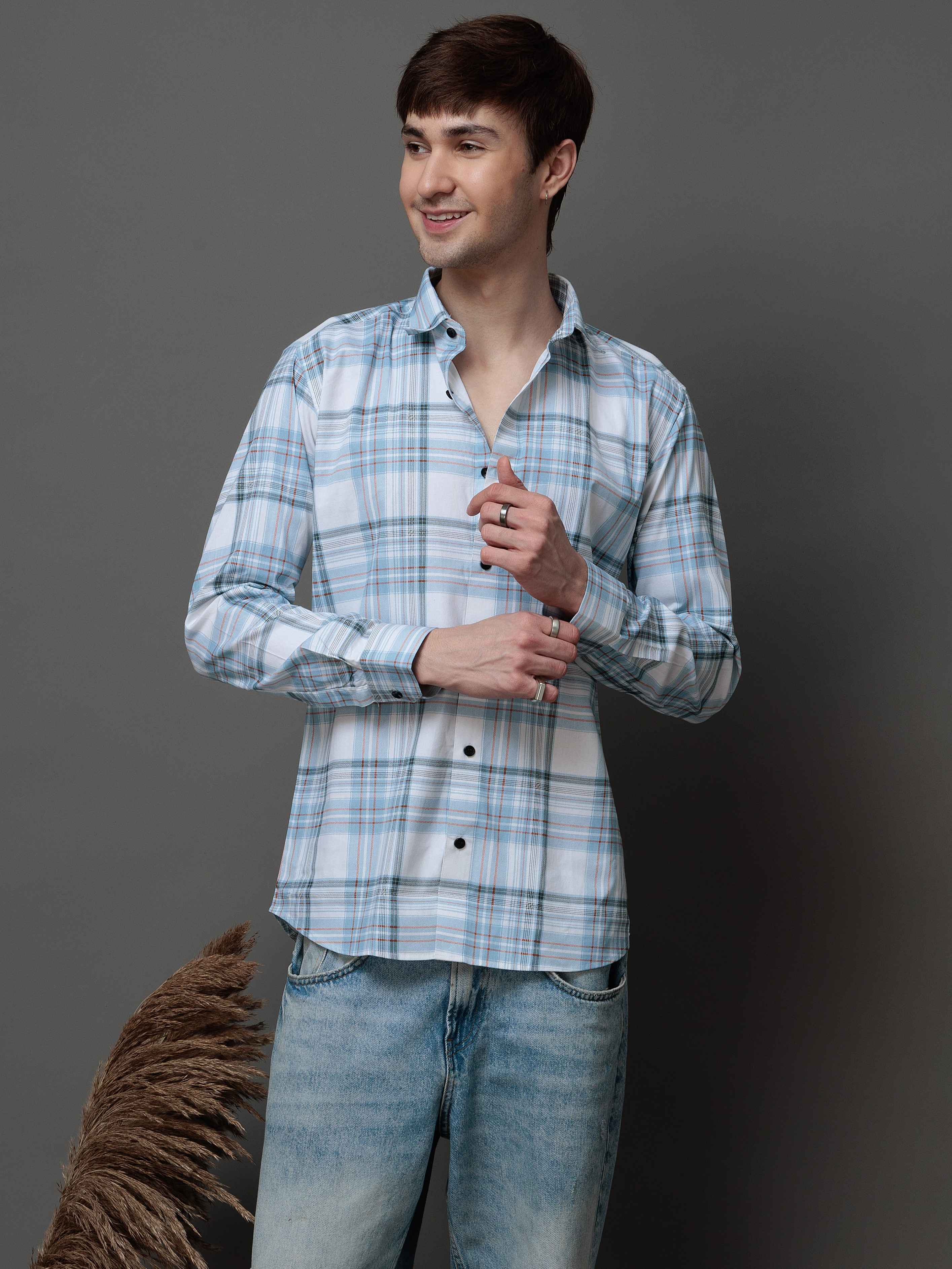 BOX SKY CHECKED COTTON CASUAL SHIRT FOR MEN'S - Image 7