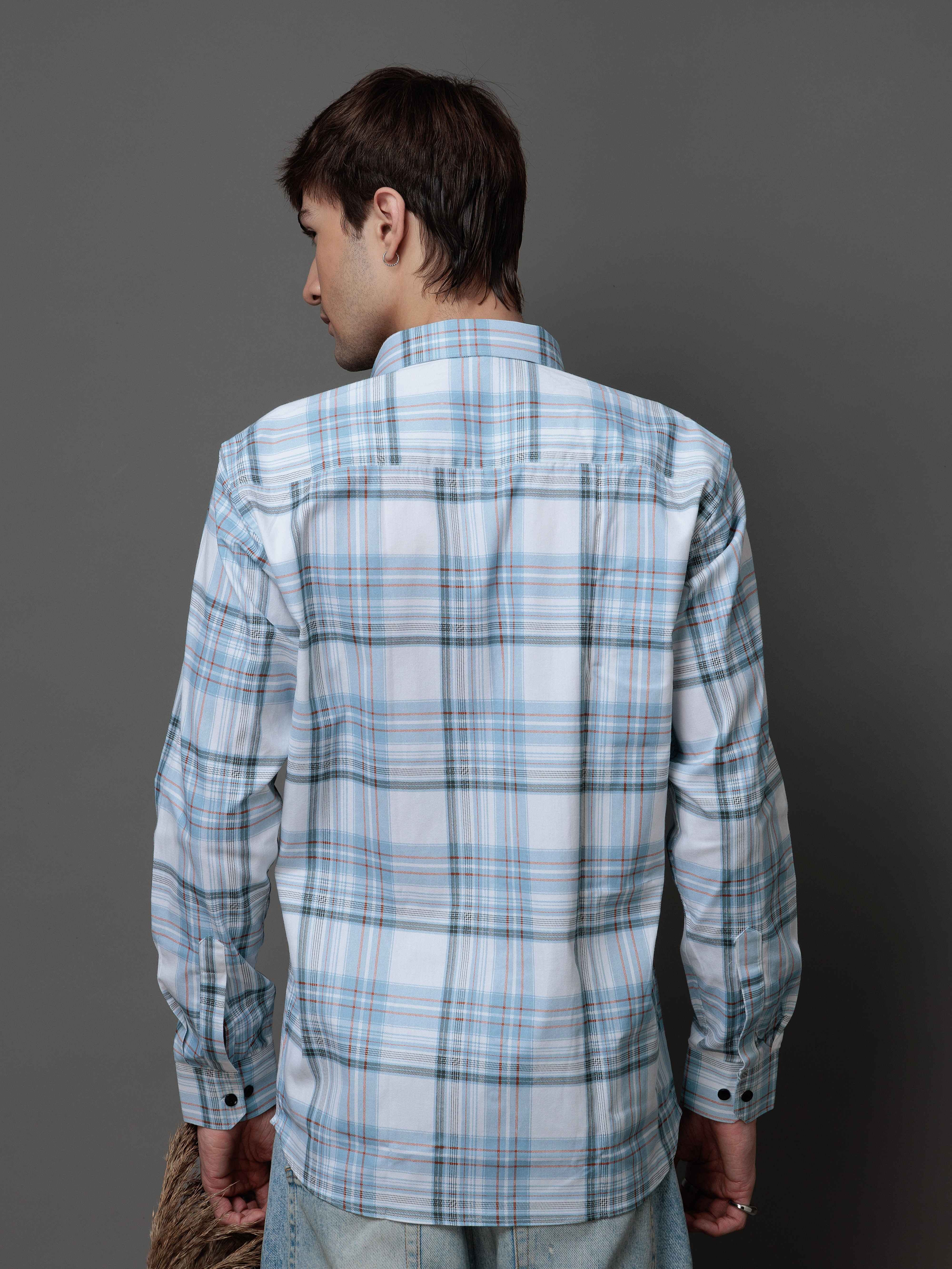 BOX SKY CHECKED COTTON CASUAL SHIRT FOR MEN'S - Image 8