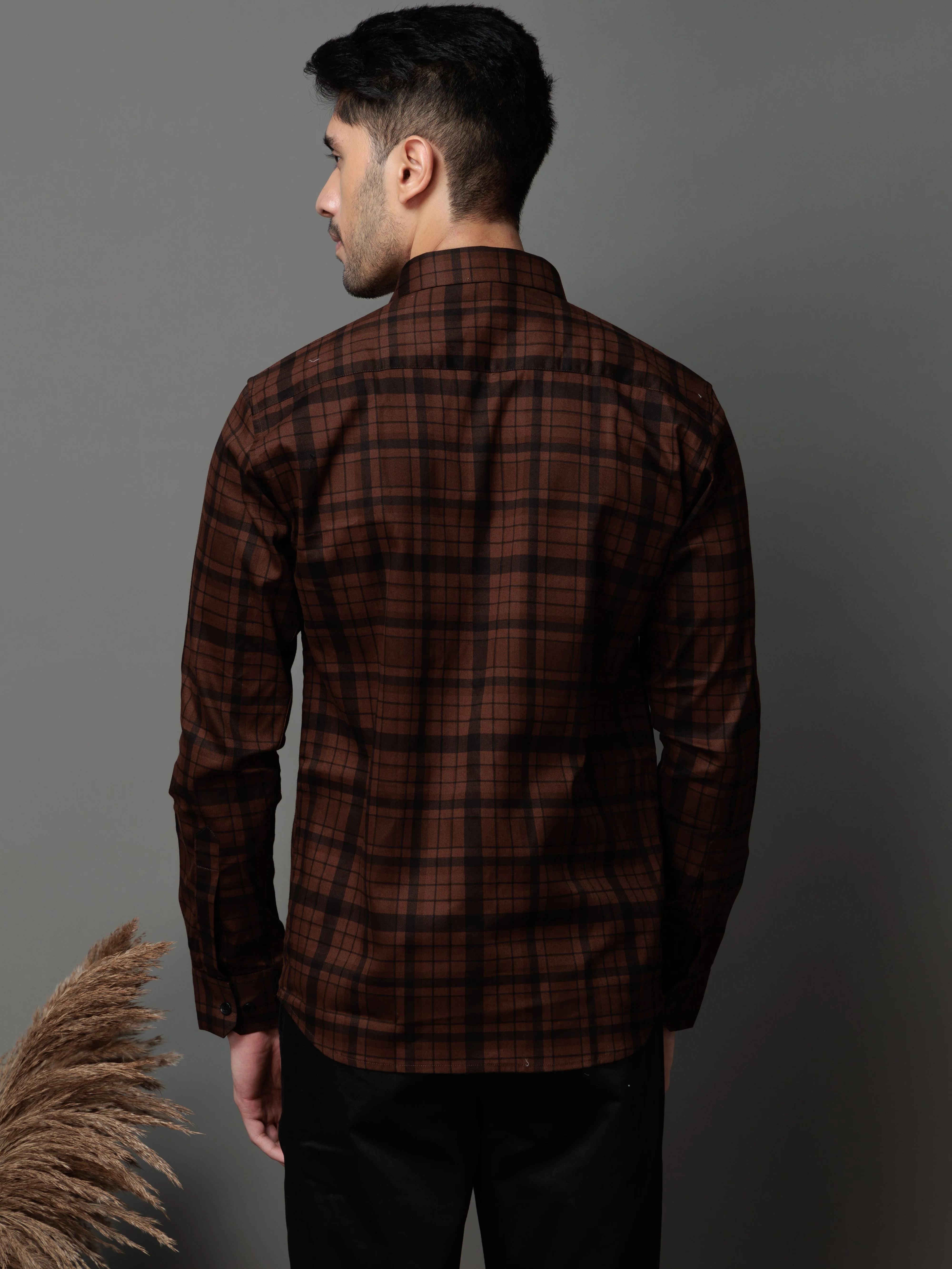 BROWN CHECKS PRINTED COTTON CASUAL SHIRT FOR MEN'S - Image 6