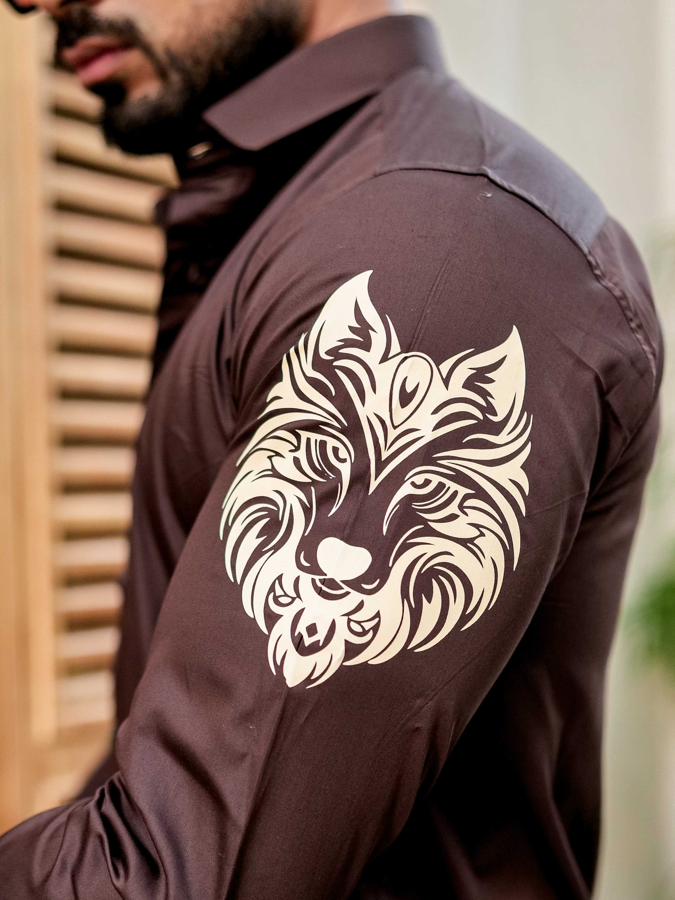 BROWN CLUB WEAR PRINTED SATIN COTTON SHIRT FOR MEN - Image 2