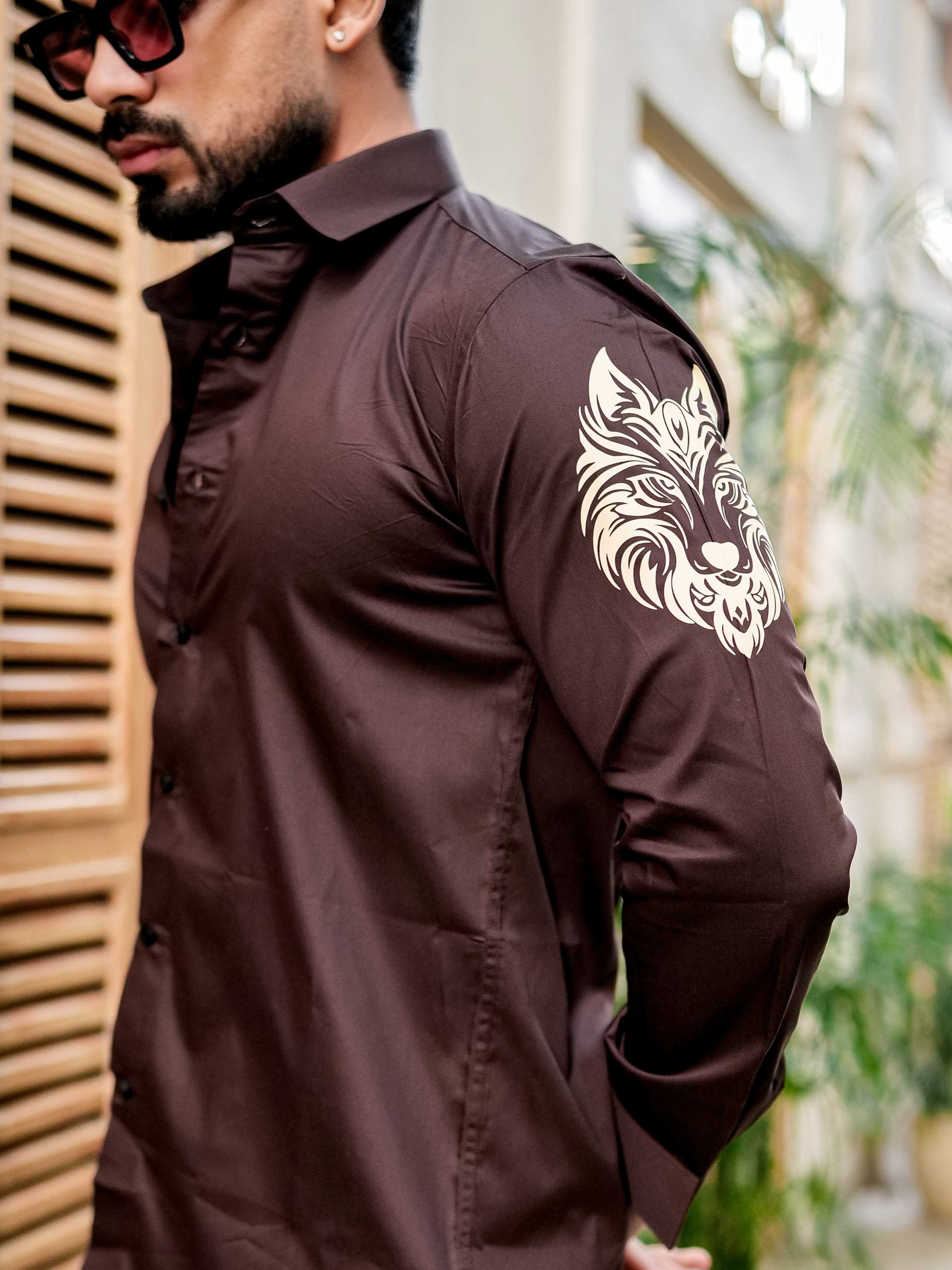 BROWN CLUB WEAR PRINTED SATIN COTTON SHIRT FOR MEN - Image 4