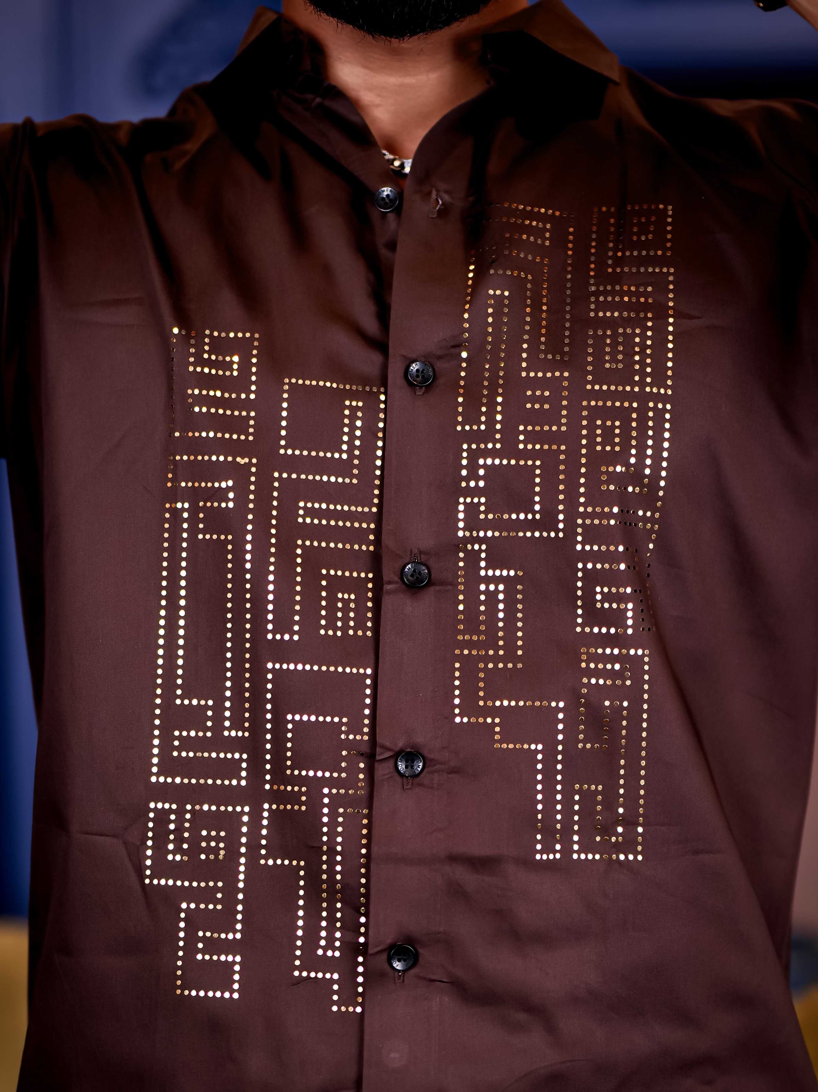 Brown Sequence Club Wear Satin Cotton Party Shirt - Image 2