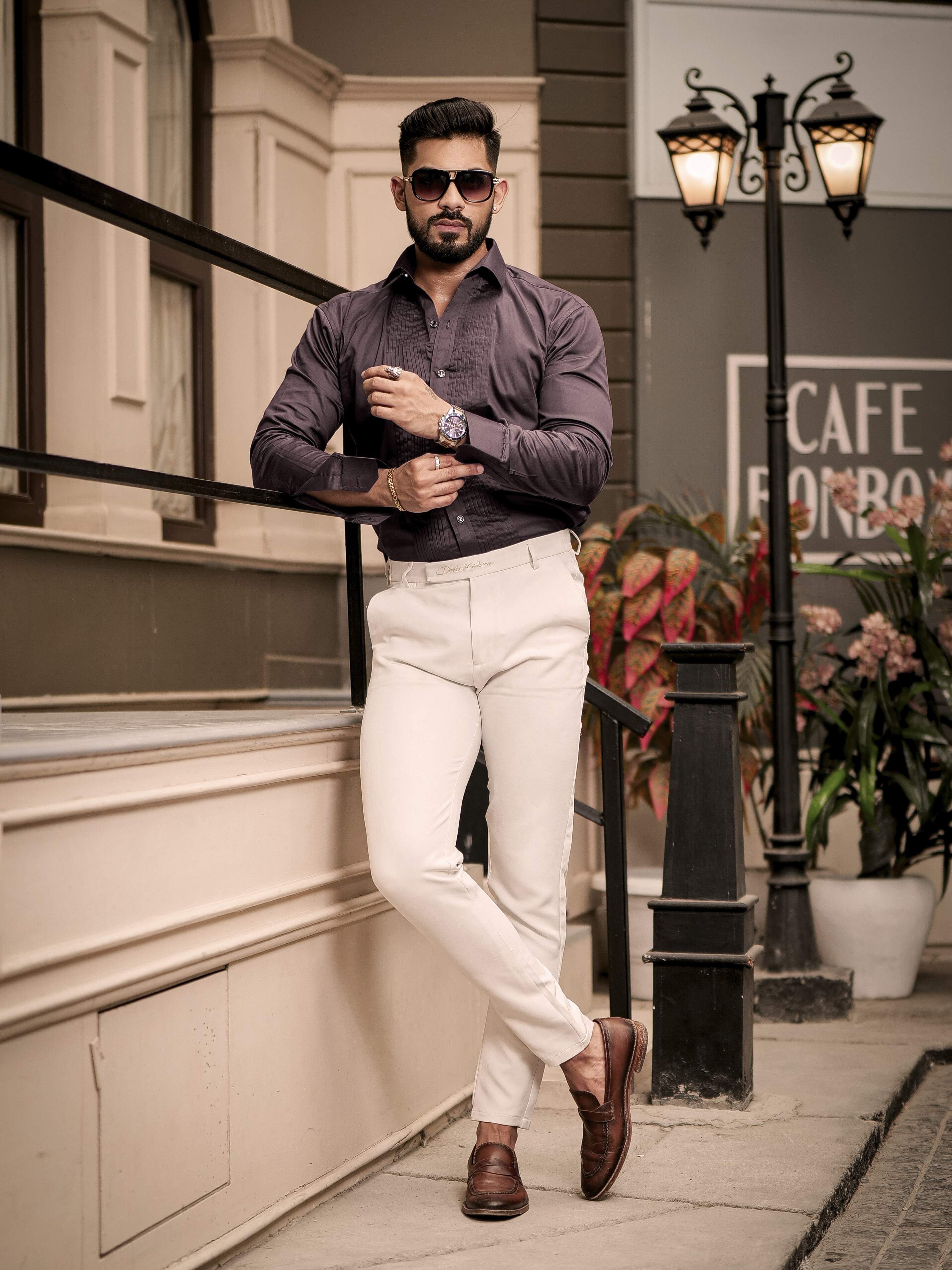 Brown Subtle Sheen Tuxedo Premium Giza Satin Cotton Shirt - Image 6