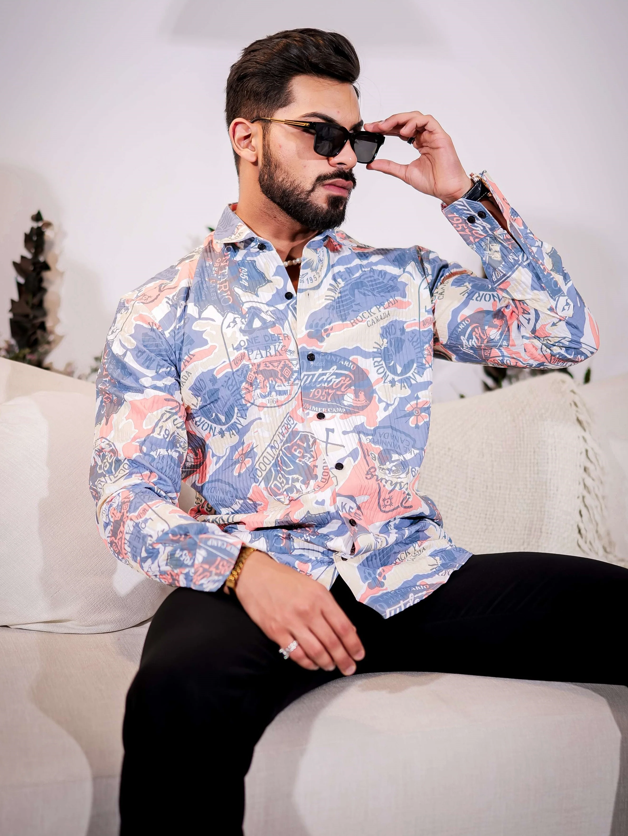 Cadet Blue Multicolor Imported Premium Shirt for Men's - Image 3