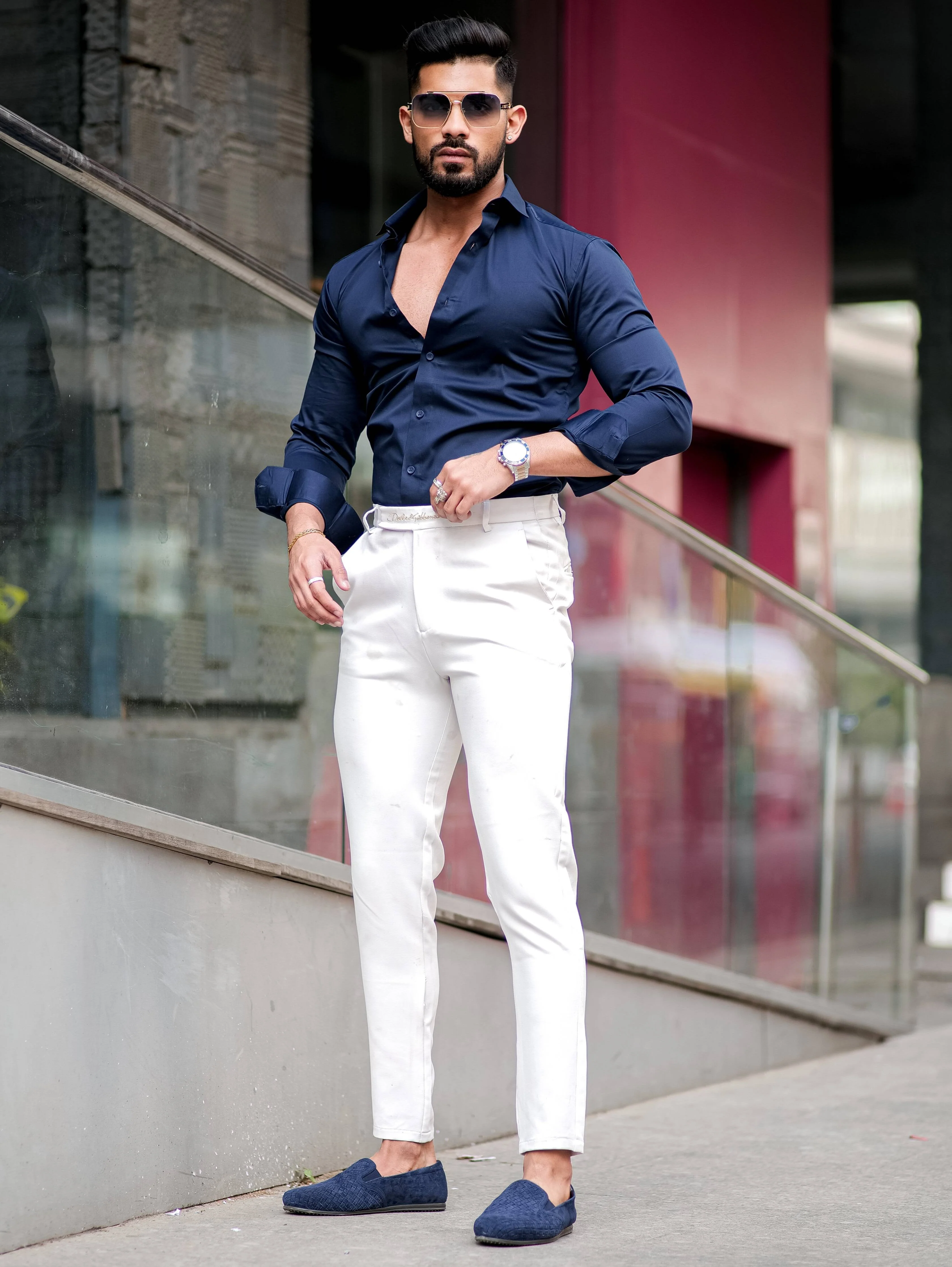 Formy Navy Luxury Satin Cotton Shirt For Men's - Image 3