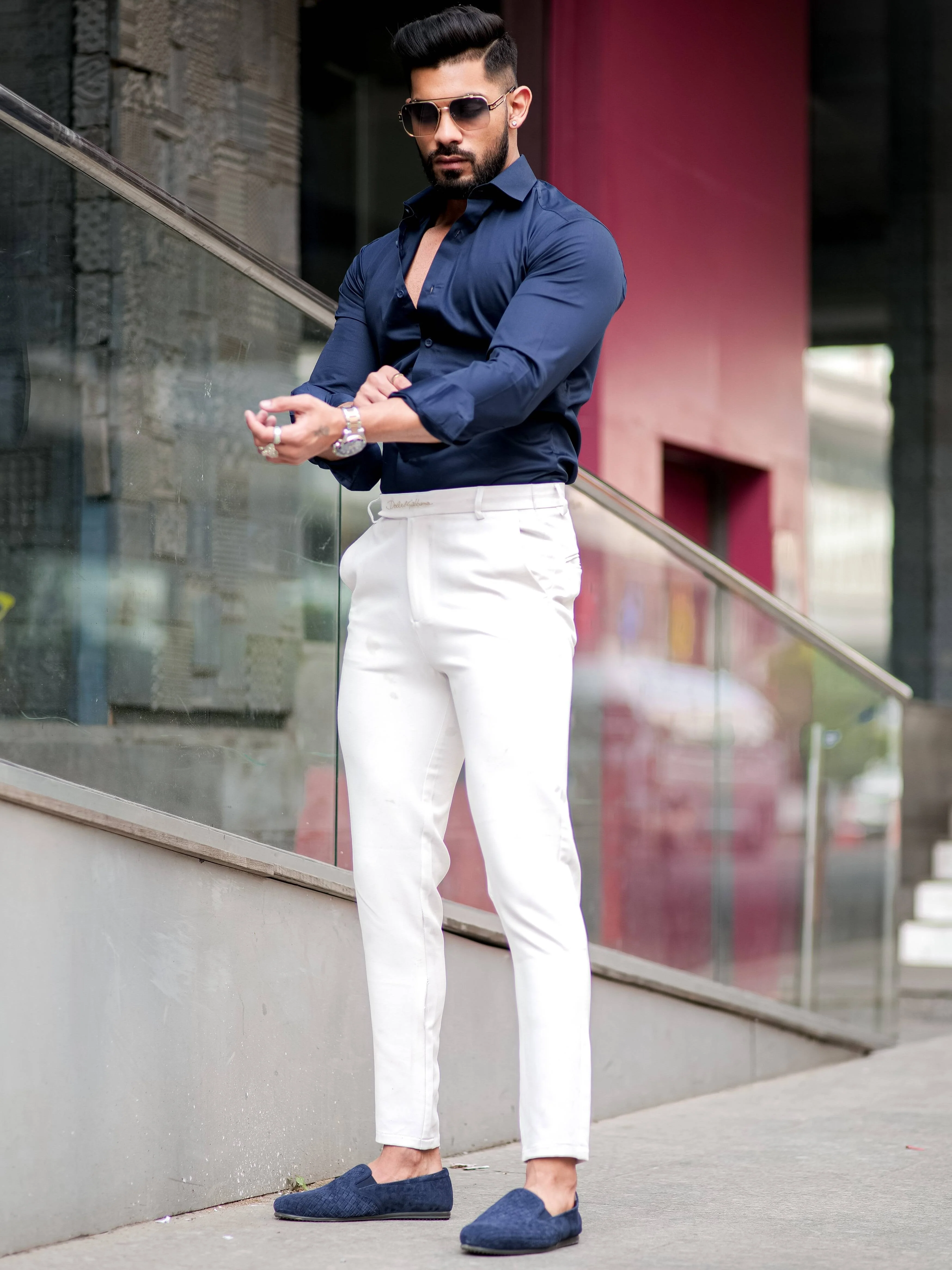 Formy Navy Luxury Satin Cotton Shirt For Men's - Image 4