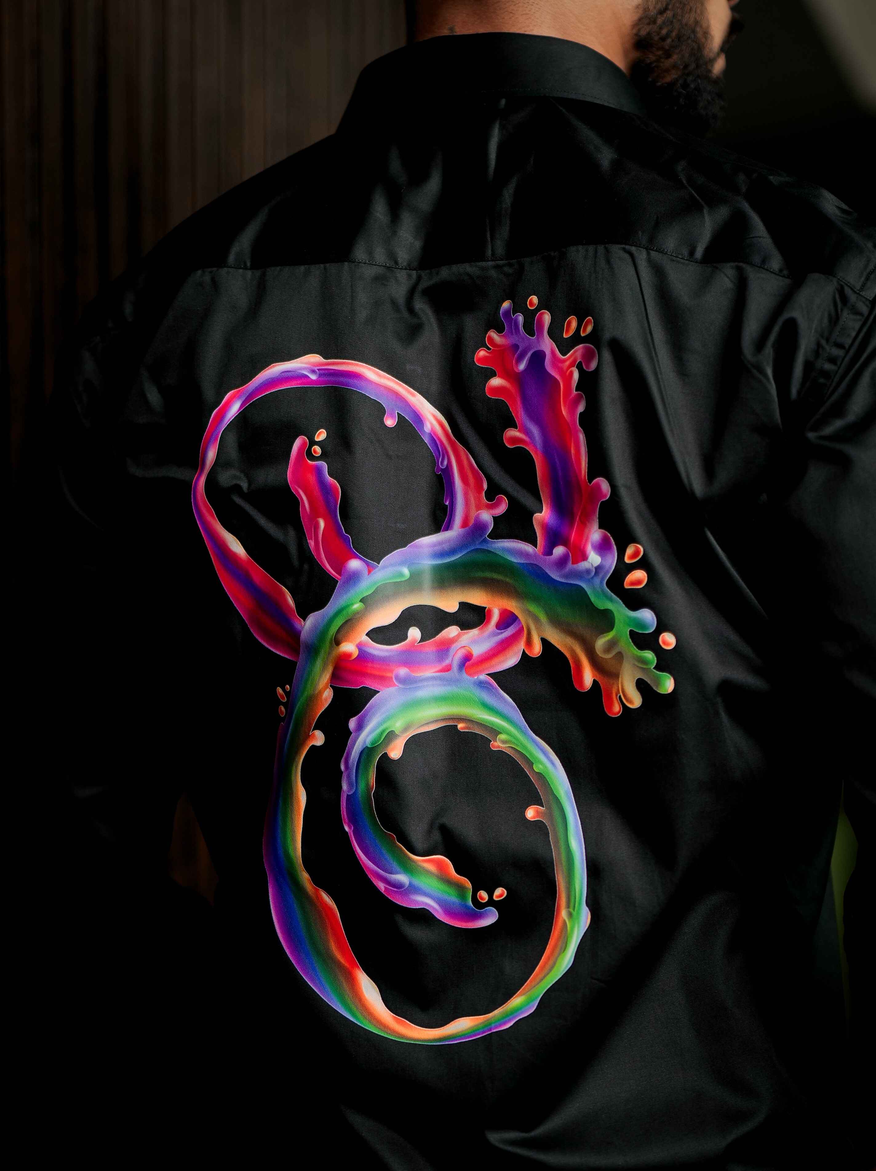Black Club Wear Printed Satin Cotton Shirt - Image 2