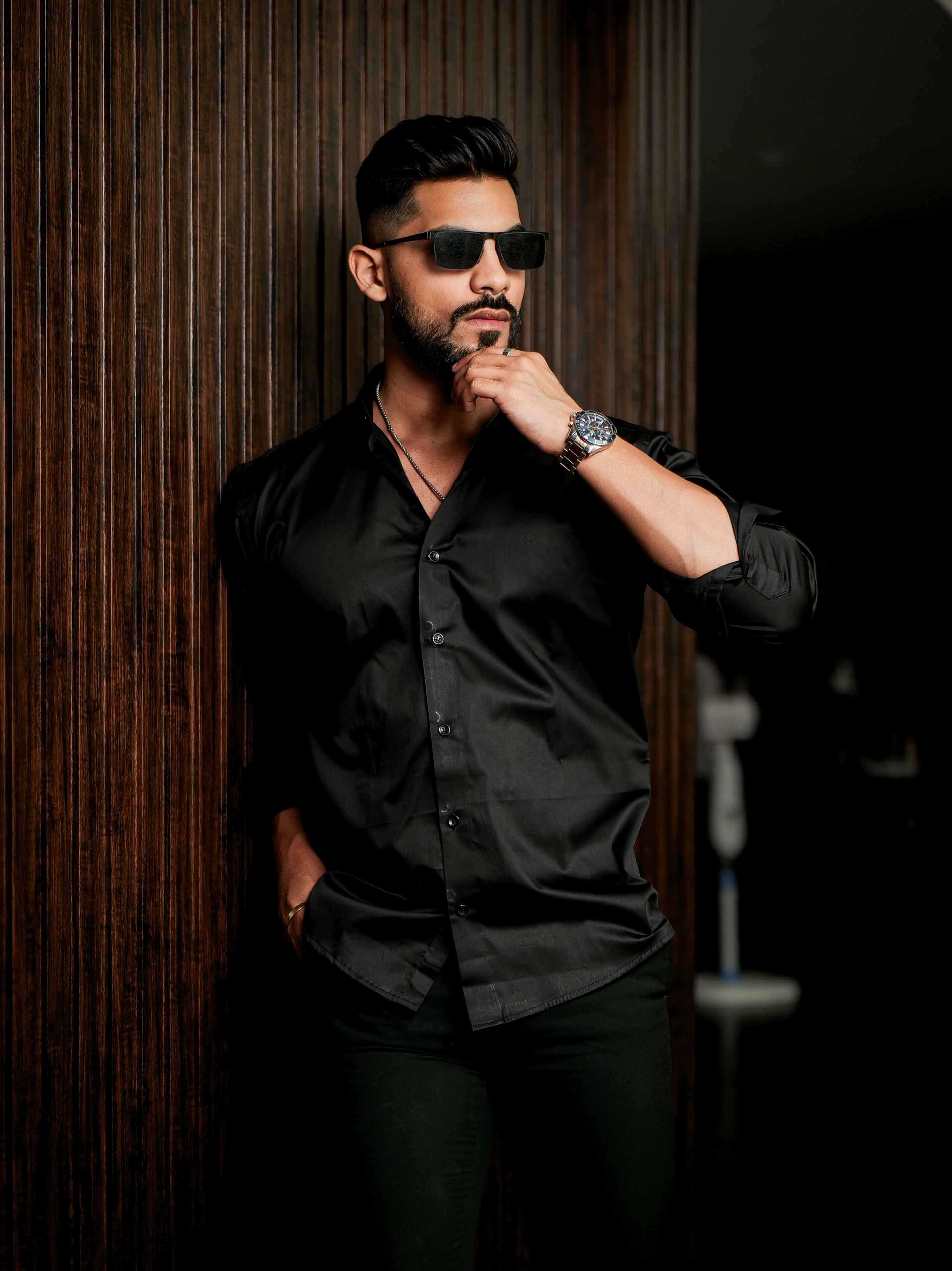 Black Club Wear Printed Satin Cotton Shirt - Image 3