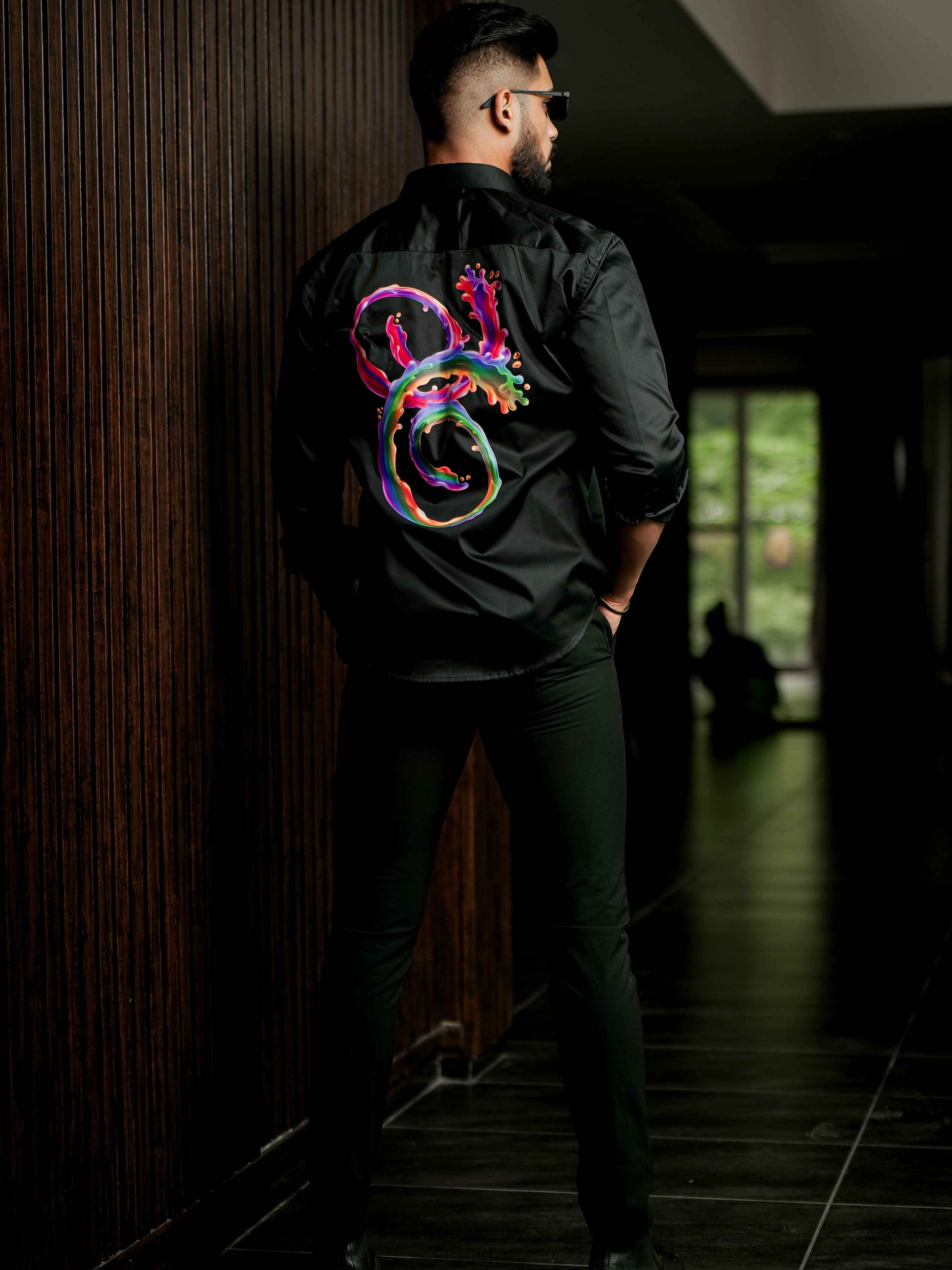 Black Club Wear Printed Satin Cotton Shirt - Image 4