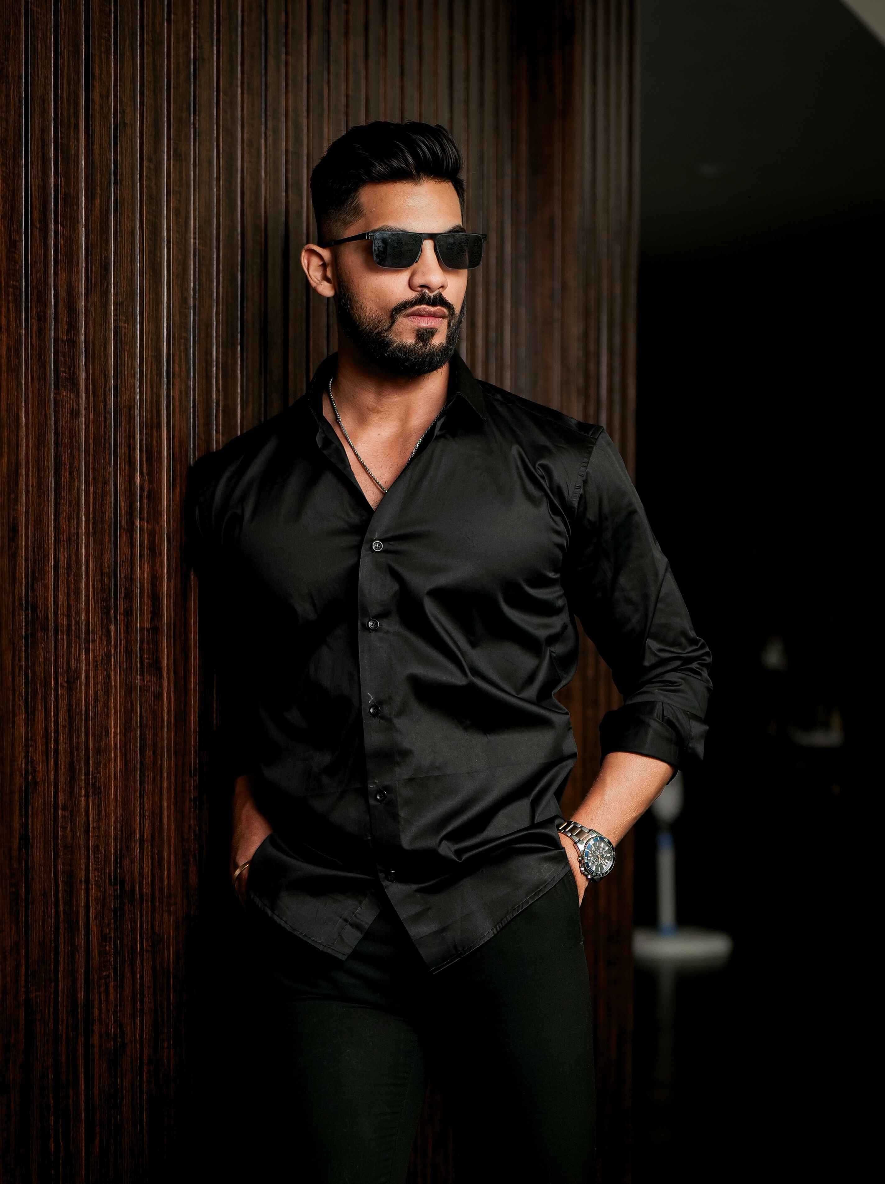 Black Club Wear Printed Satin Cotton Shirt - Image 5