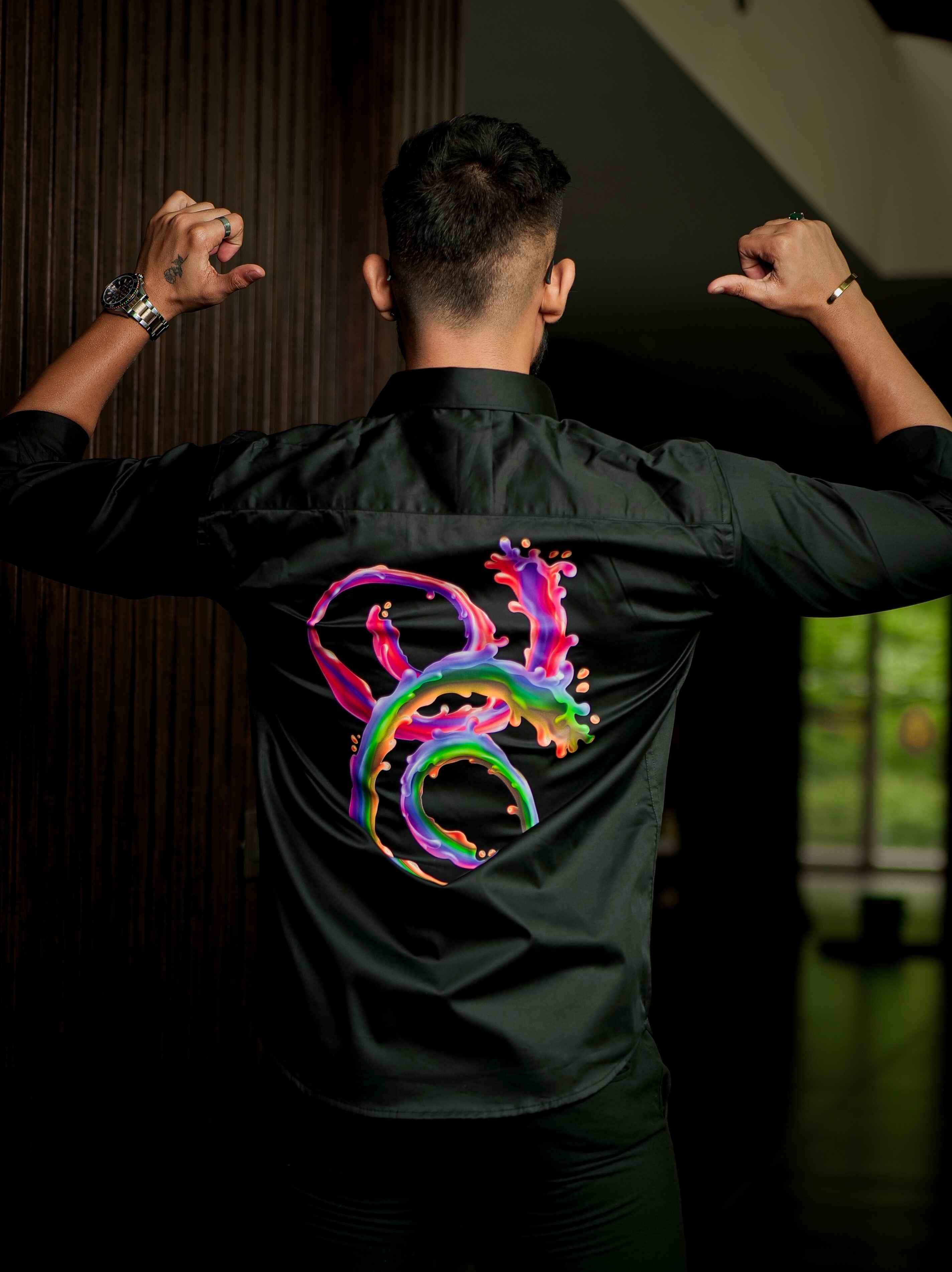 Black Club Wear Printed Satin Cotton Shirt - Image 6