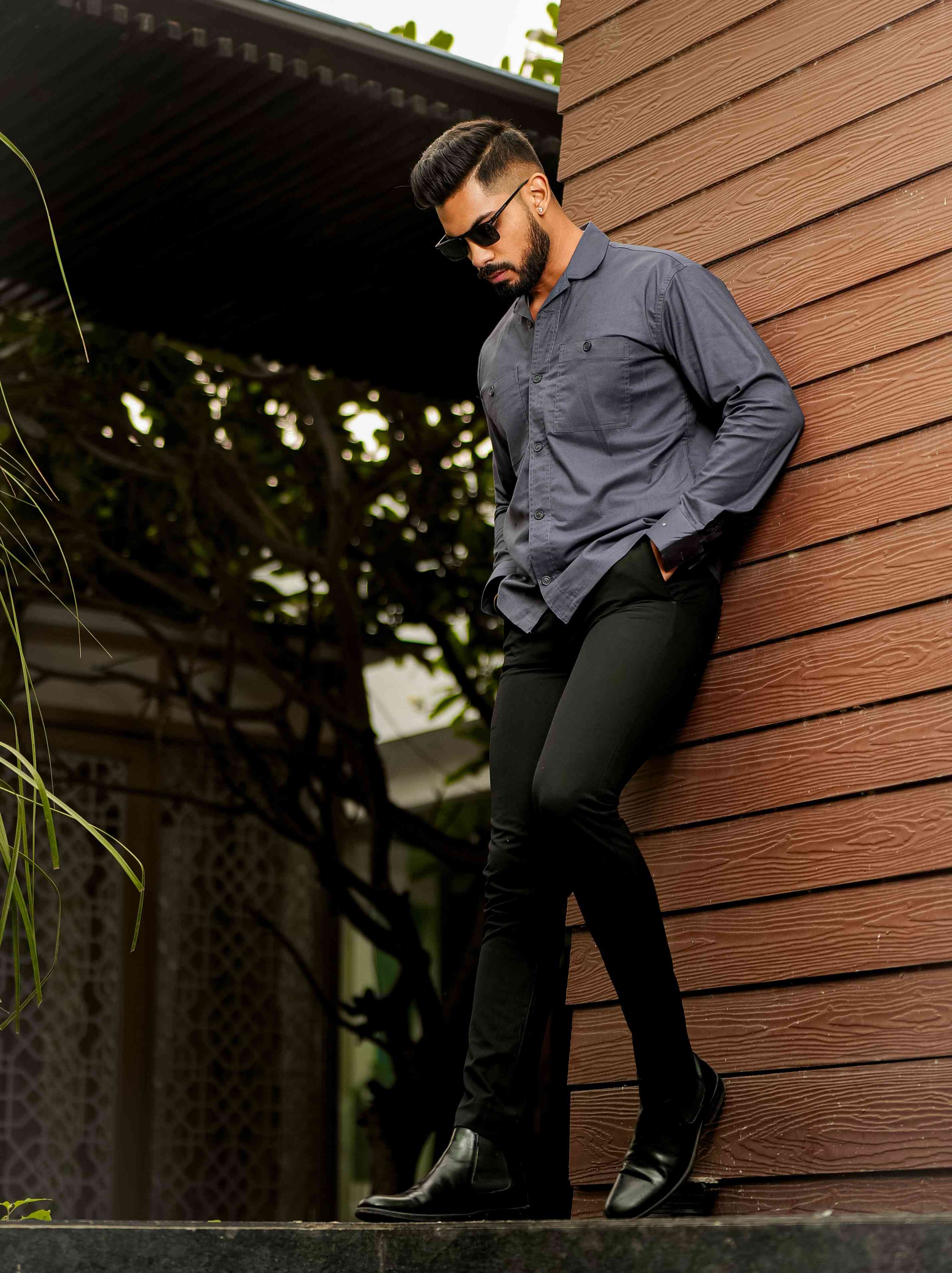 Dark Grey Oxford Cotton Over Shirt - Image 3