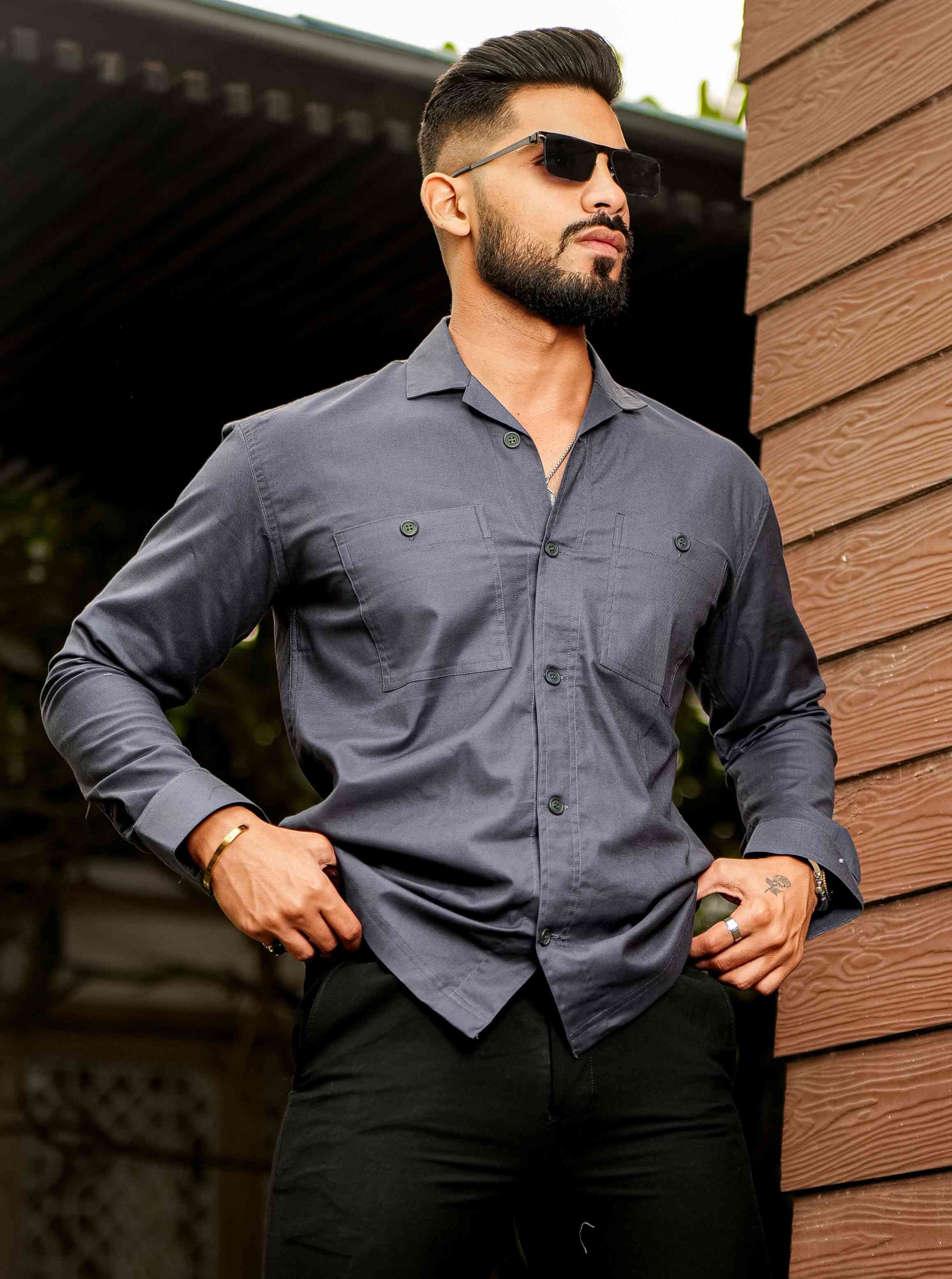 Dark Grey Oxford Cotton Over Shirt - Image 4
