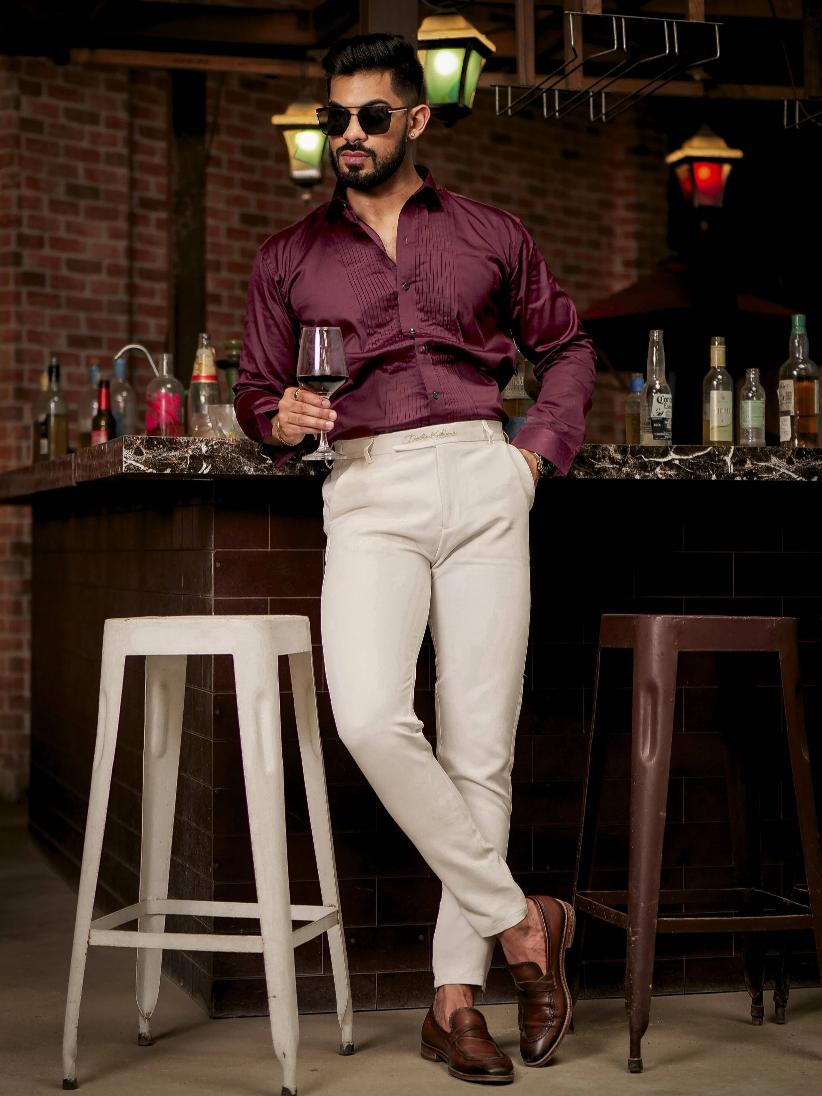 Wine Subtle Sheen Tuxedo Premium Giza Satin Cotton Shirt - Image 3