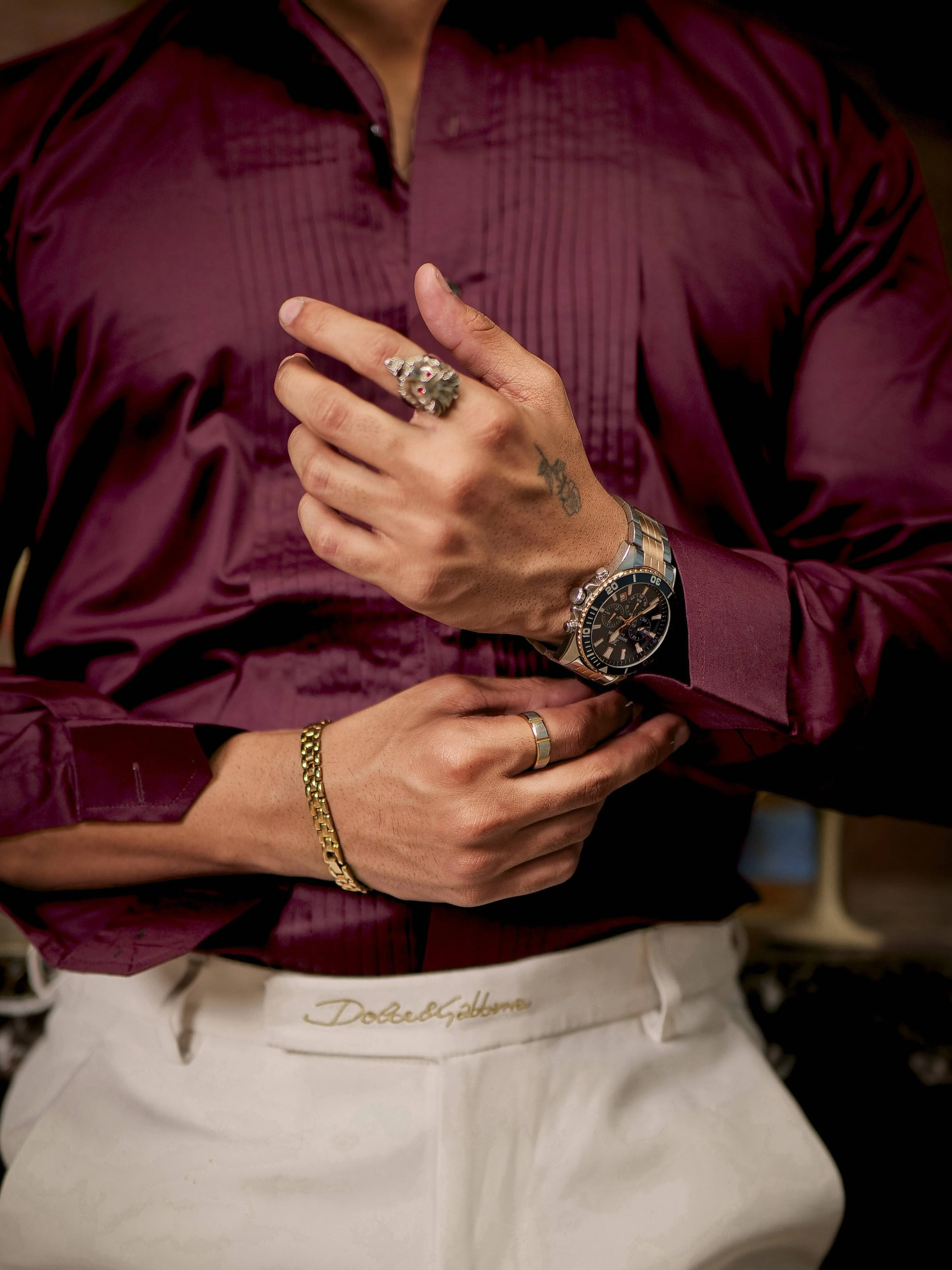Wine Subtle Sheen Tuxedo Premium Giza Satin Cotton Shirt - Image 5
