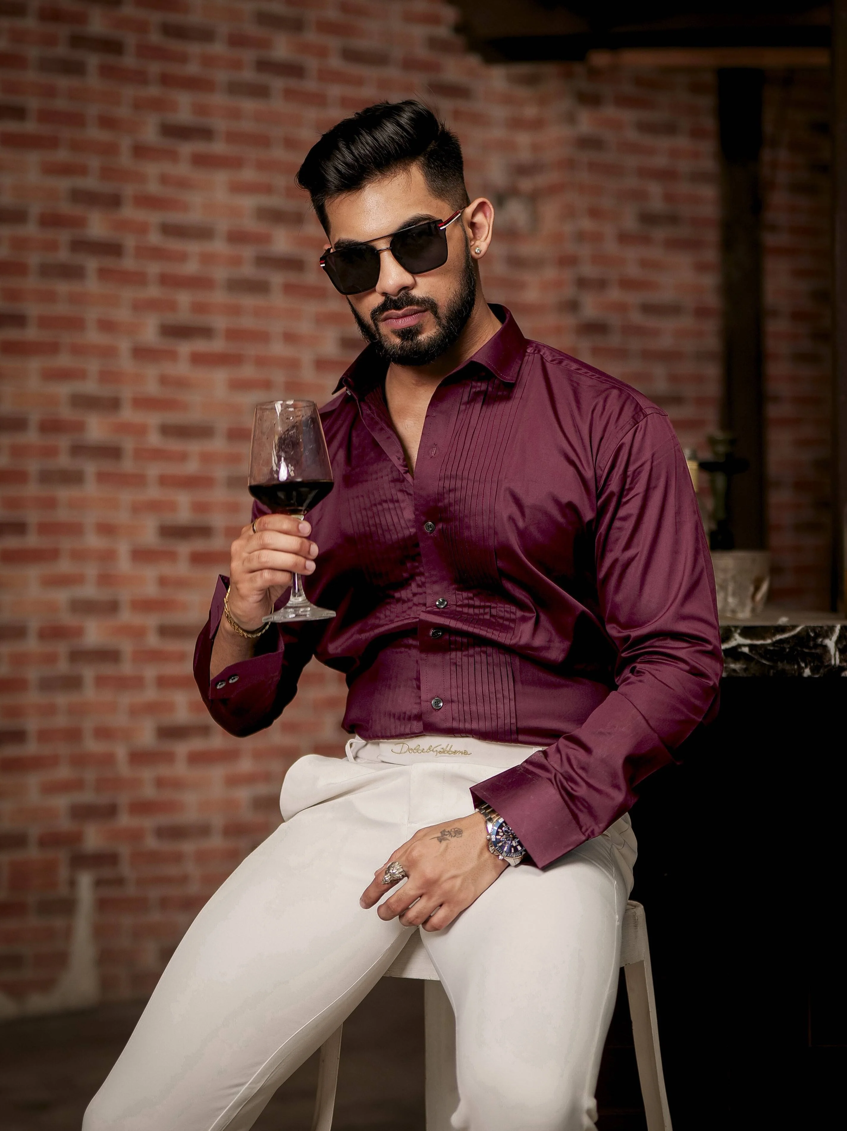 Wine Subtle Sheen Tuxedo Premium Giza Satin Cotton Shirt - Image 6