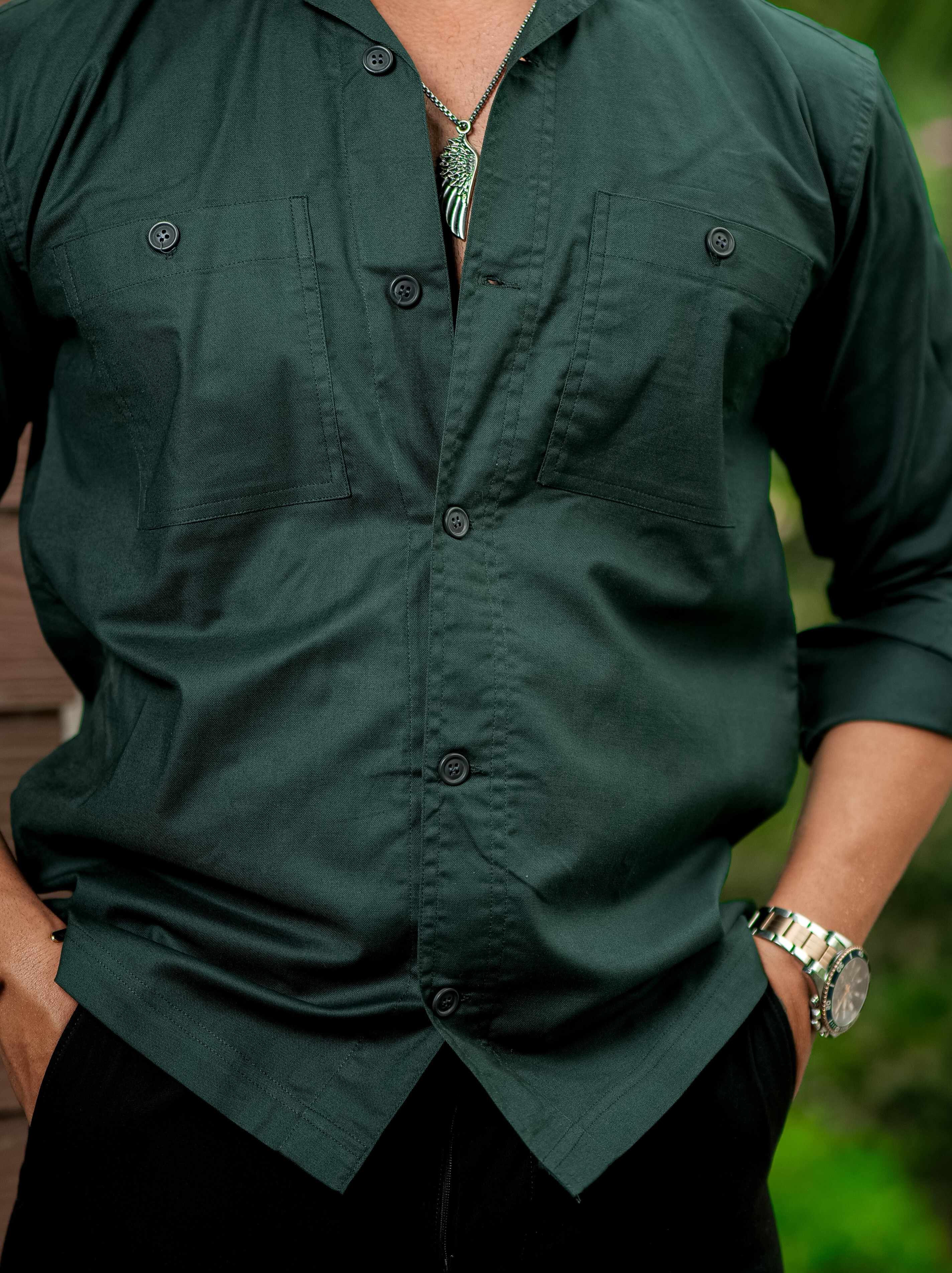 Green Oxford Cotton Over Shirt - Image 2