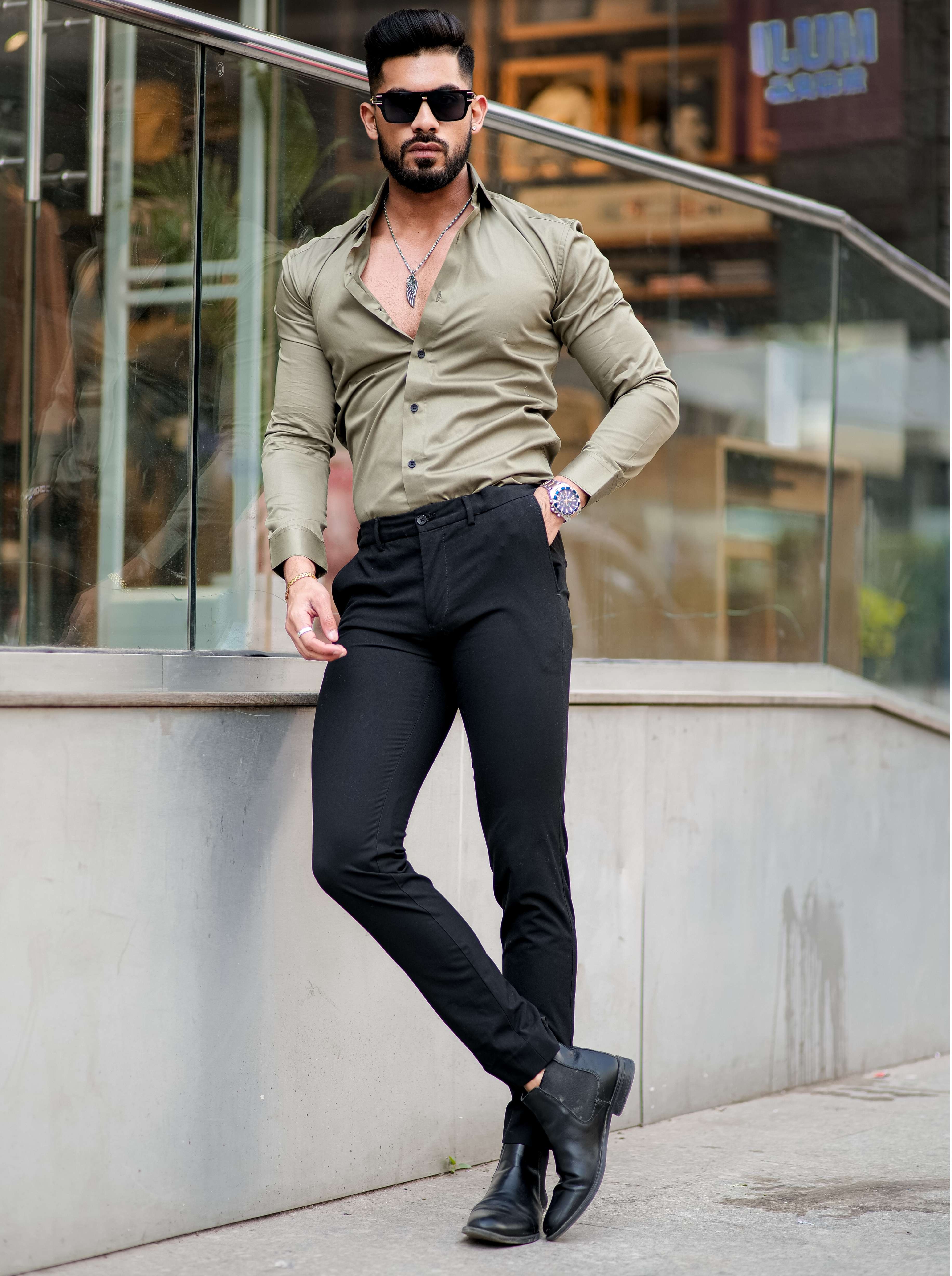 Formy Granite Green Luxury Formal Satin Cotton Shirt For Men's - Image 3
