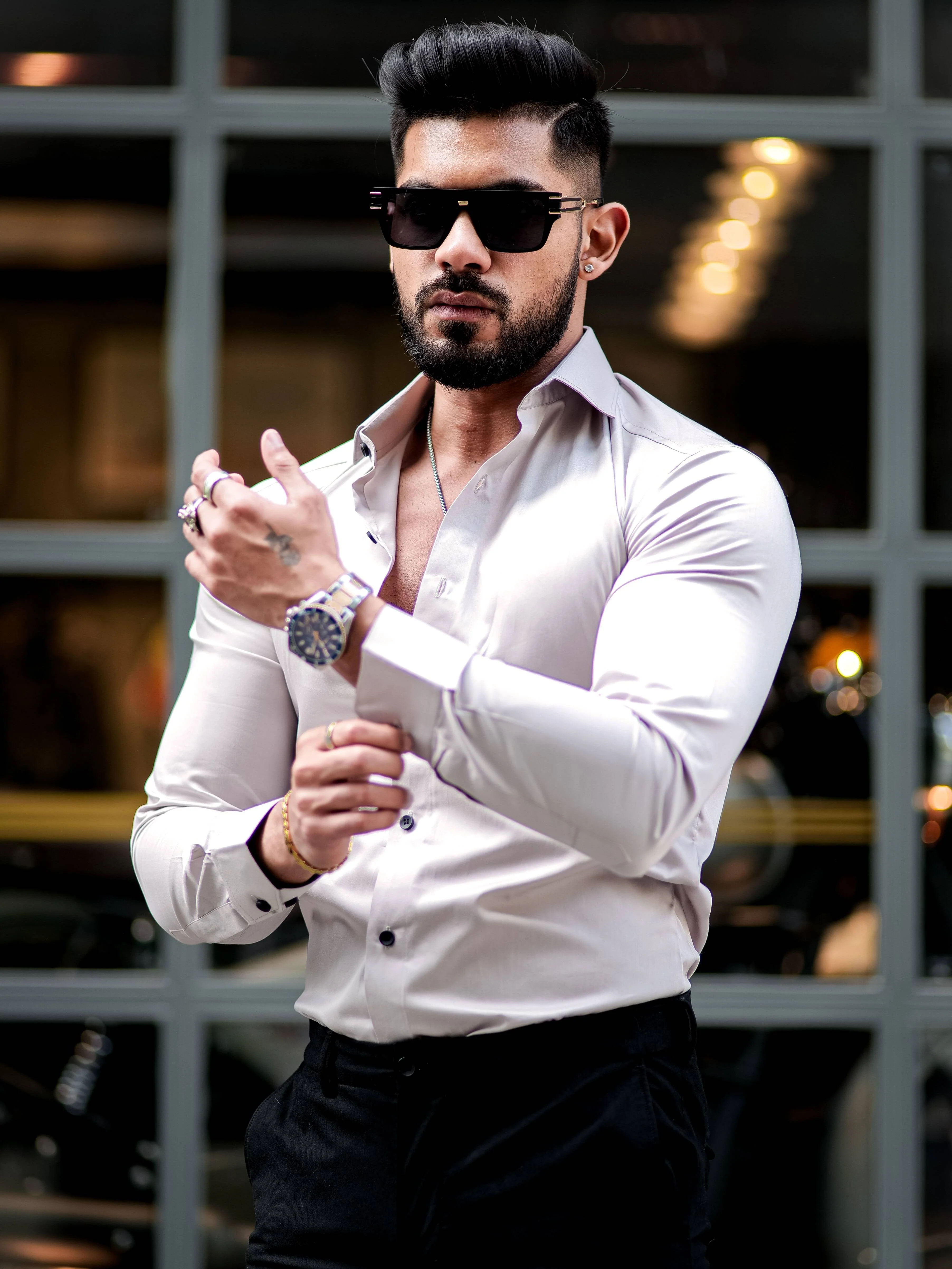 Formy Grey Luxury Formal Satin Cotton Shirt For Men's - Image 4