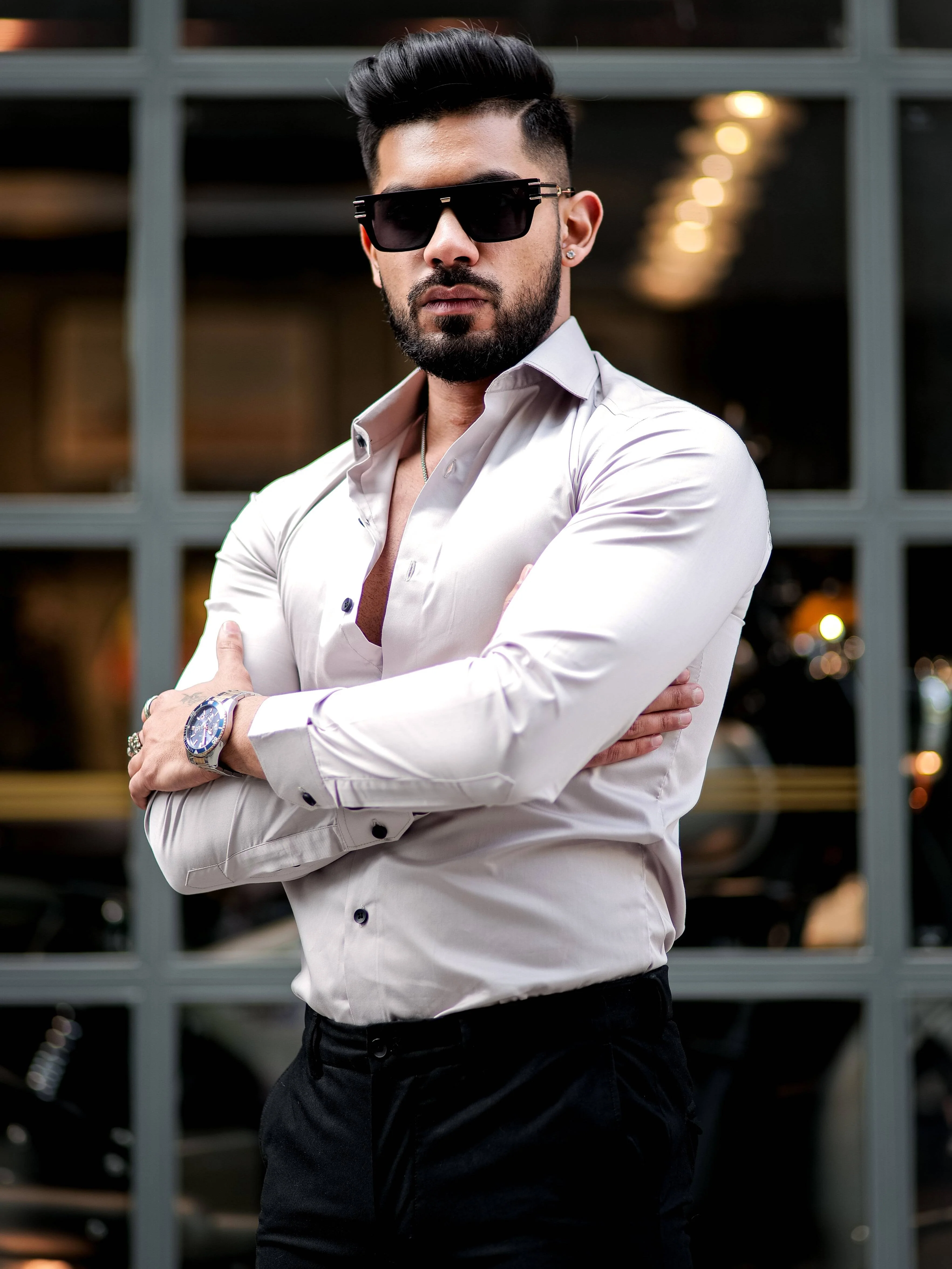 Formy Grey Luxury Formal Satin Cotton Shirt For Men's - Image 6