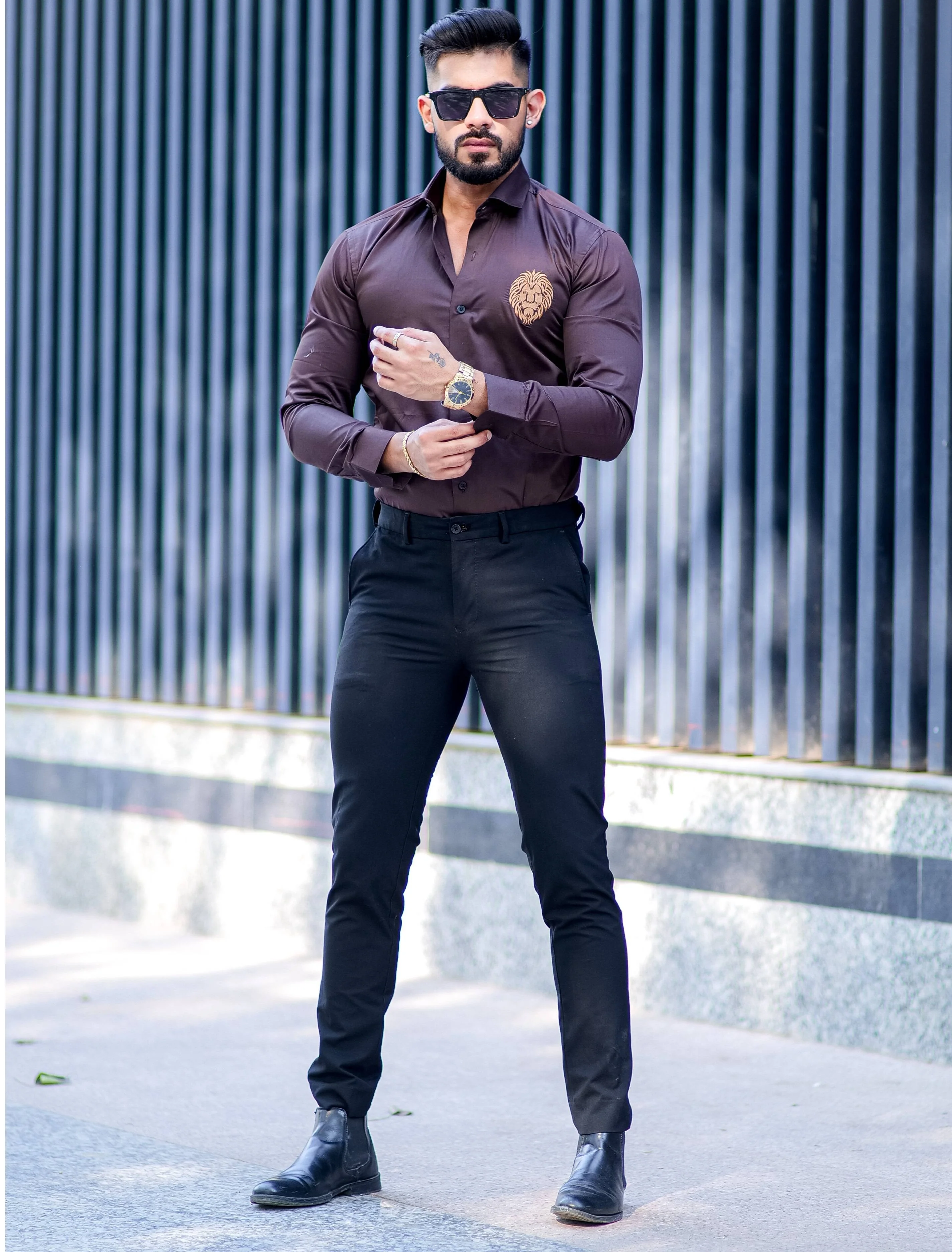 Mufasa Golden Embroidered Brown Premium Shirt For Men - Image 3