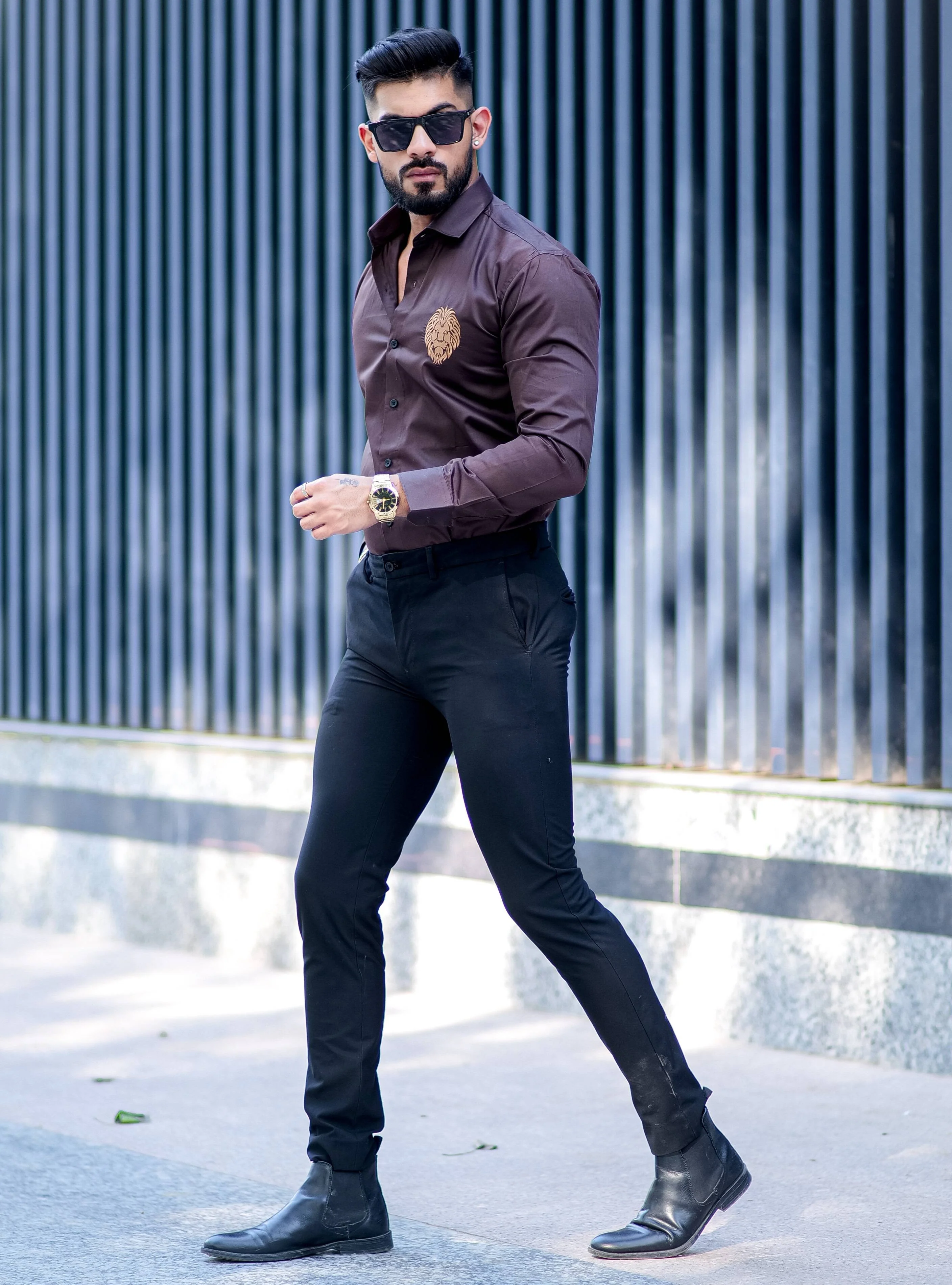 Mufasa Golden Embroidered Brown Premium Shirt For Men - Image 6