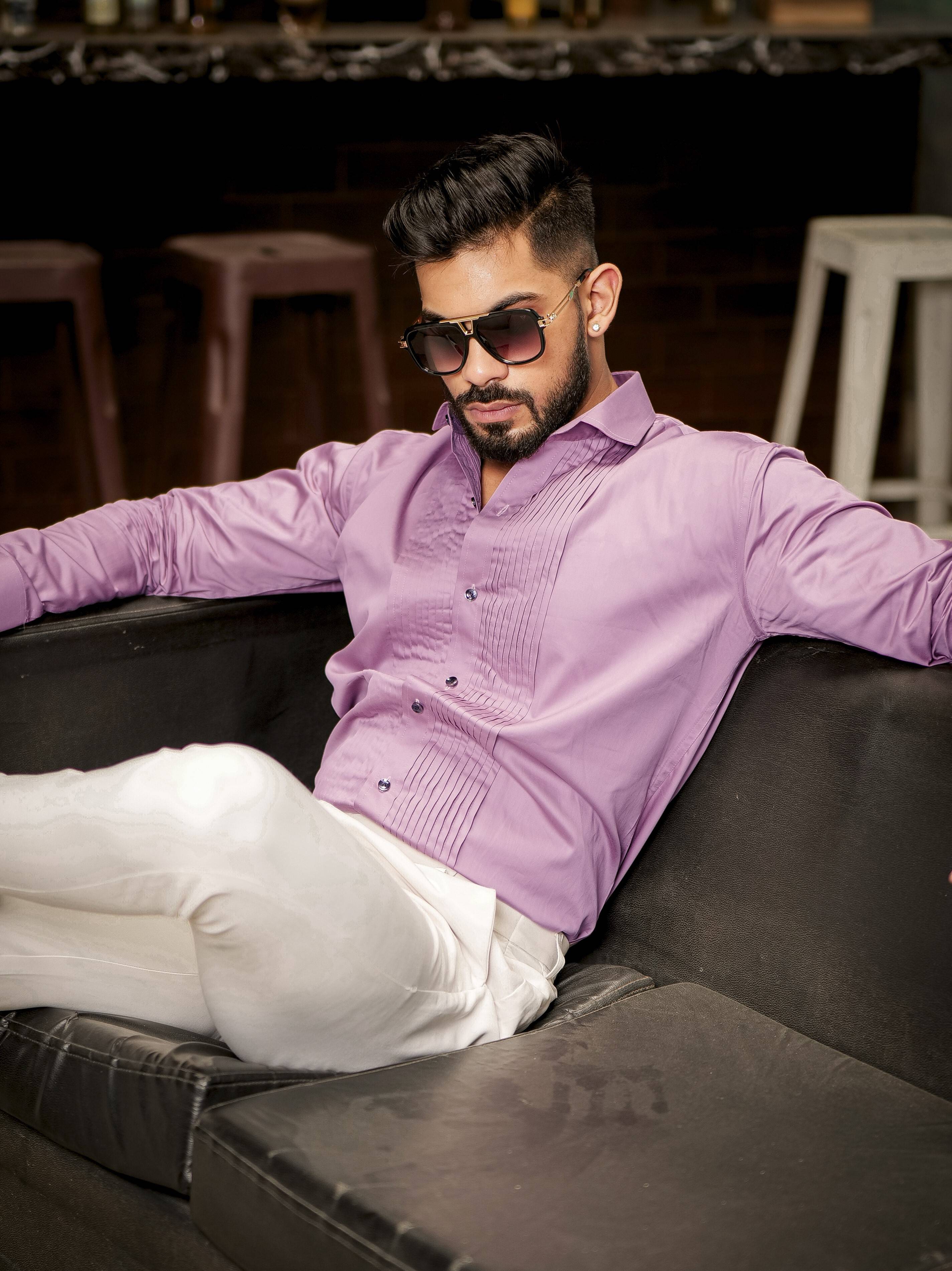 Purple Subtle Sheen Tuxedo Premium Giza Satin Cotton Shirt - Image 3