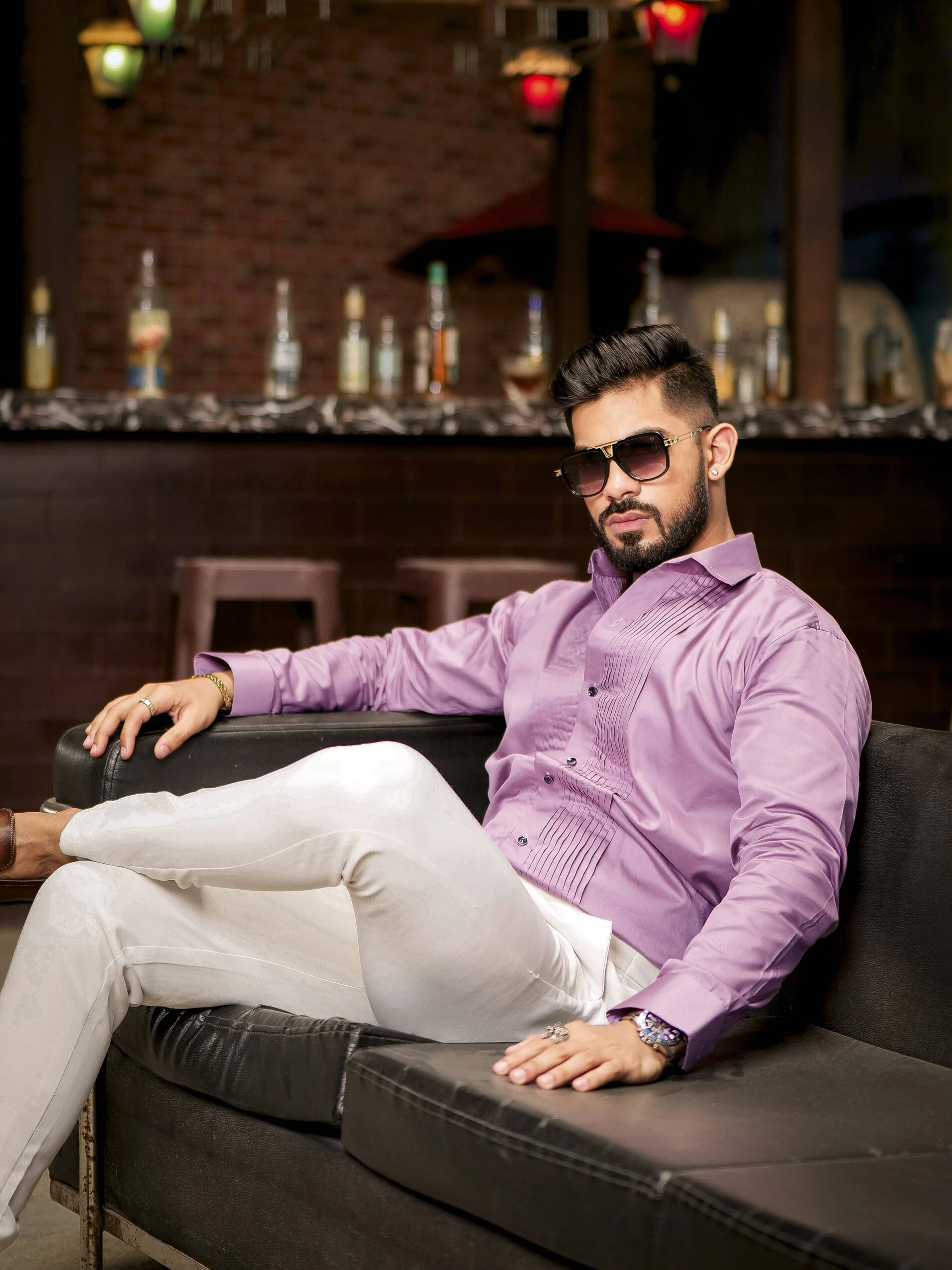 Purple Subtle Sheen Tuxedo Premium Giza Satin Cotton Shirt - Image 5