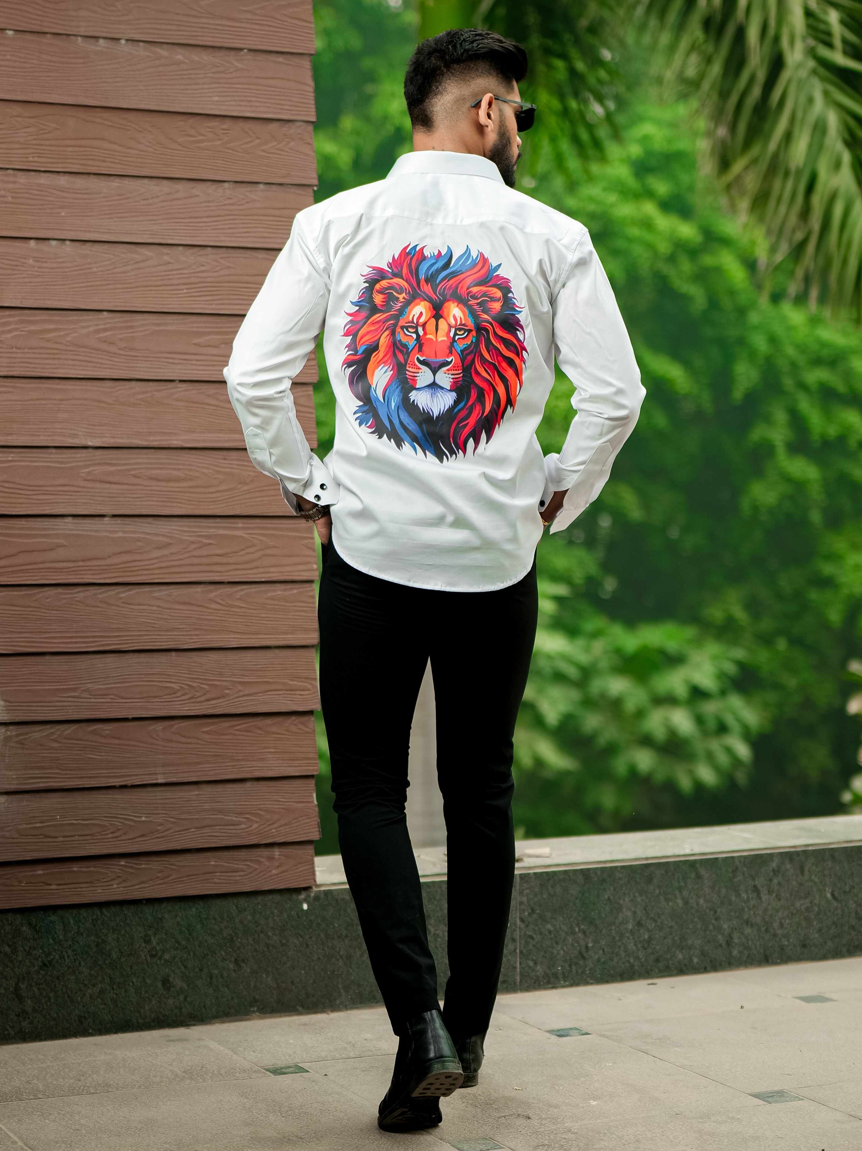 White Club Wear Printed Satin Cotton Shirt For Men's - Image 5