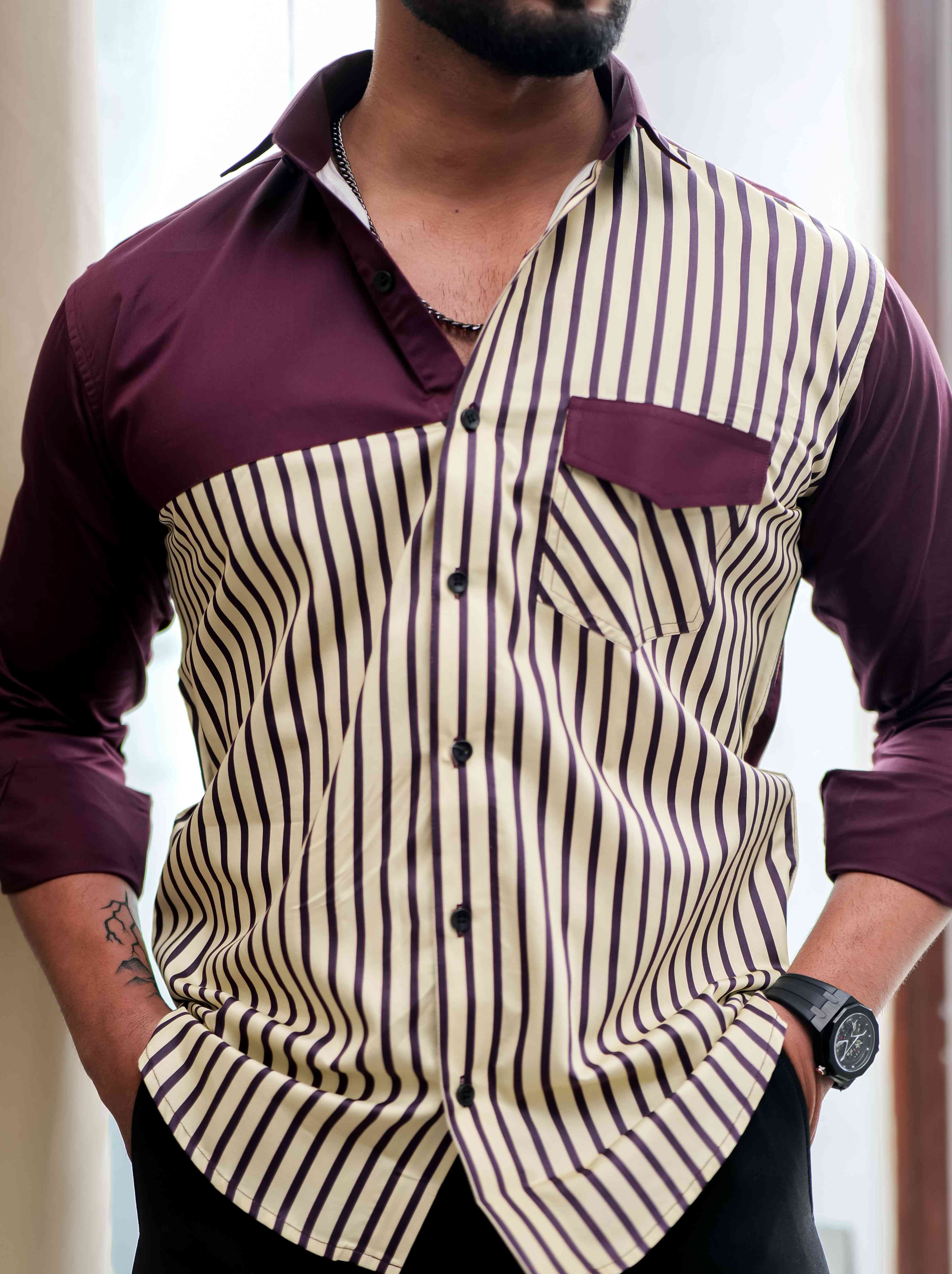 Cream Satin Cotton Cut N Sew Designer Shirt - Image 2