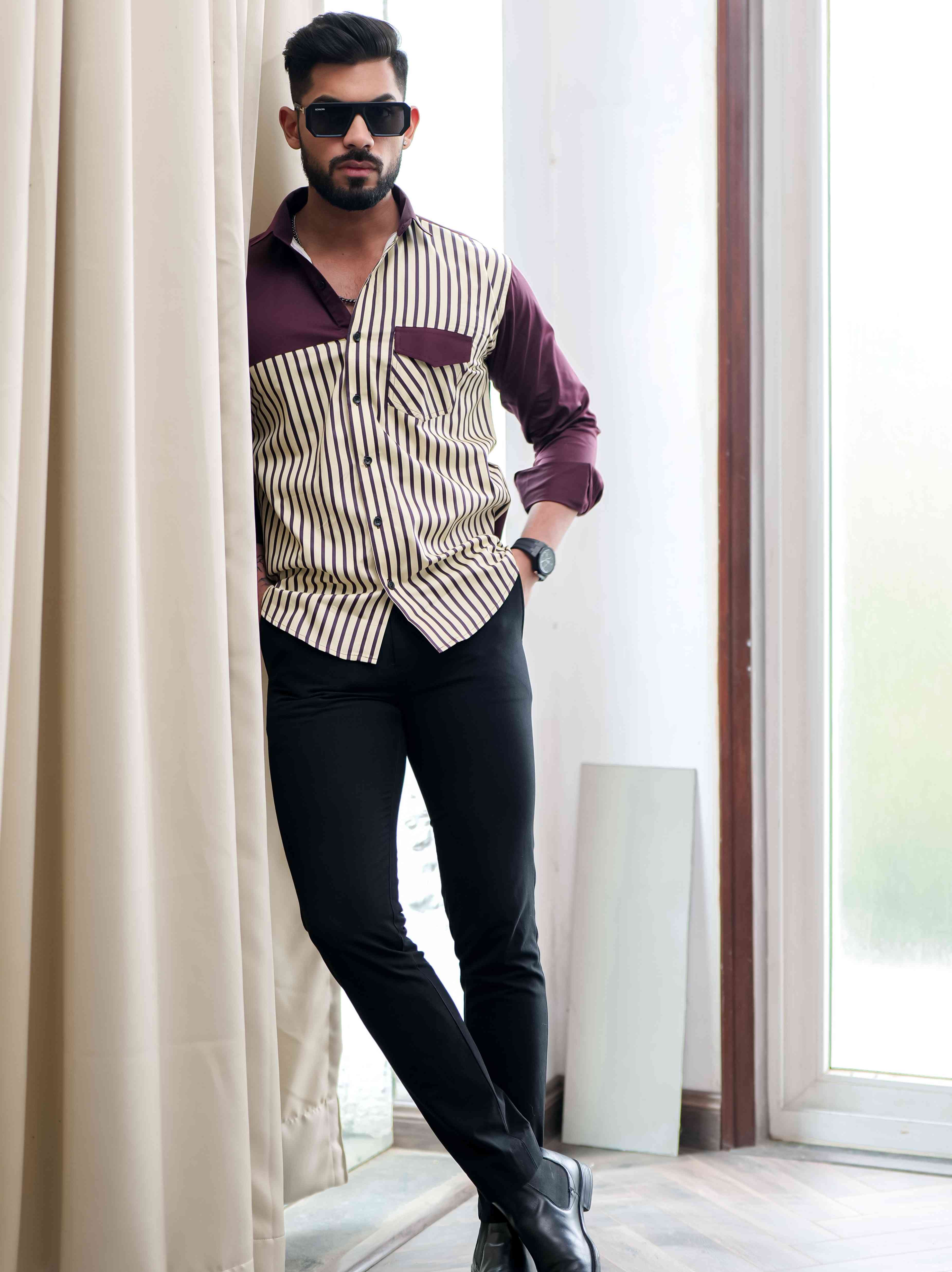 Cream Satin Cotton Cut N Sew Designer Shirt - Image 5