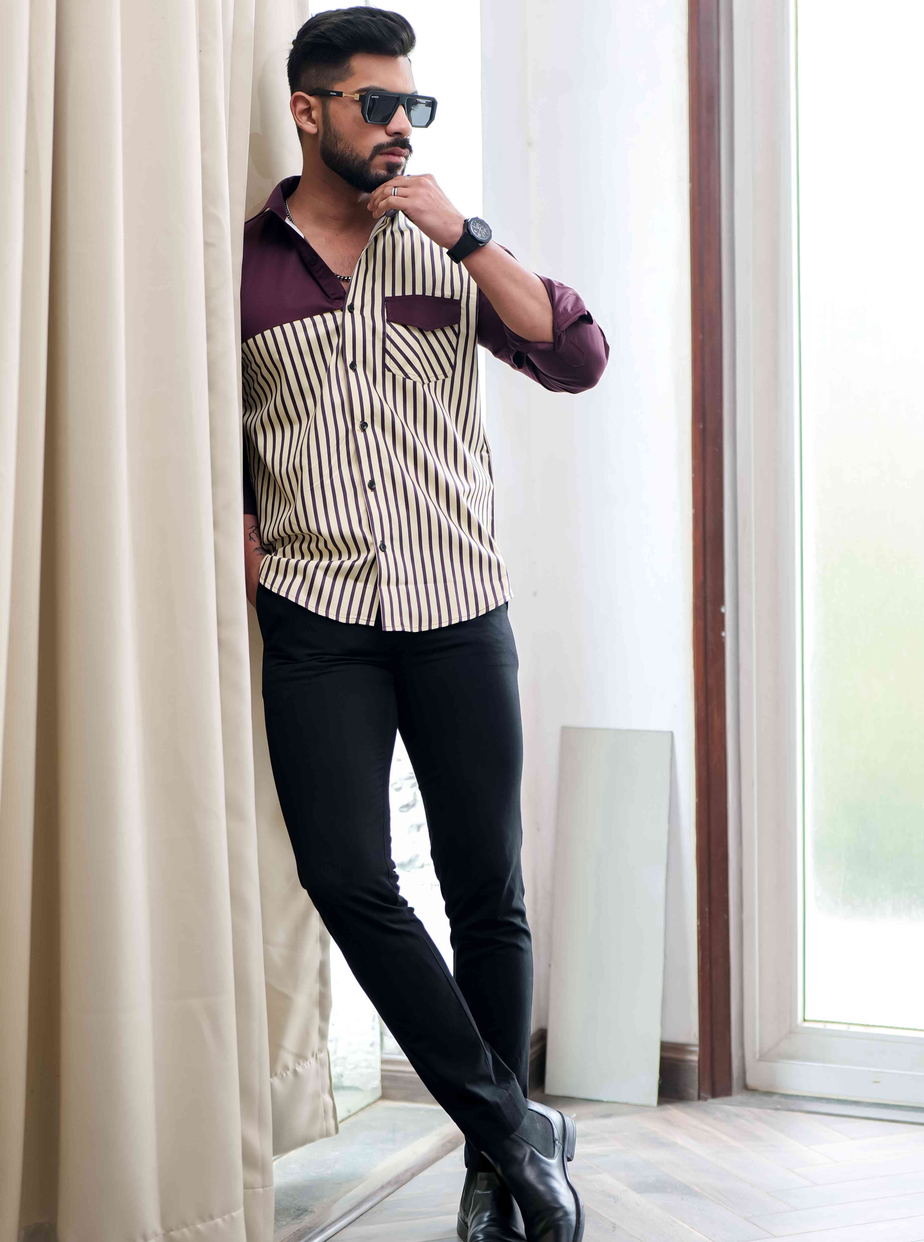 Cream Satin Cotton Cut N Sew Designer Shirt - Image 6