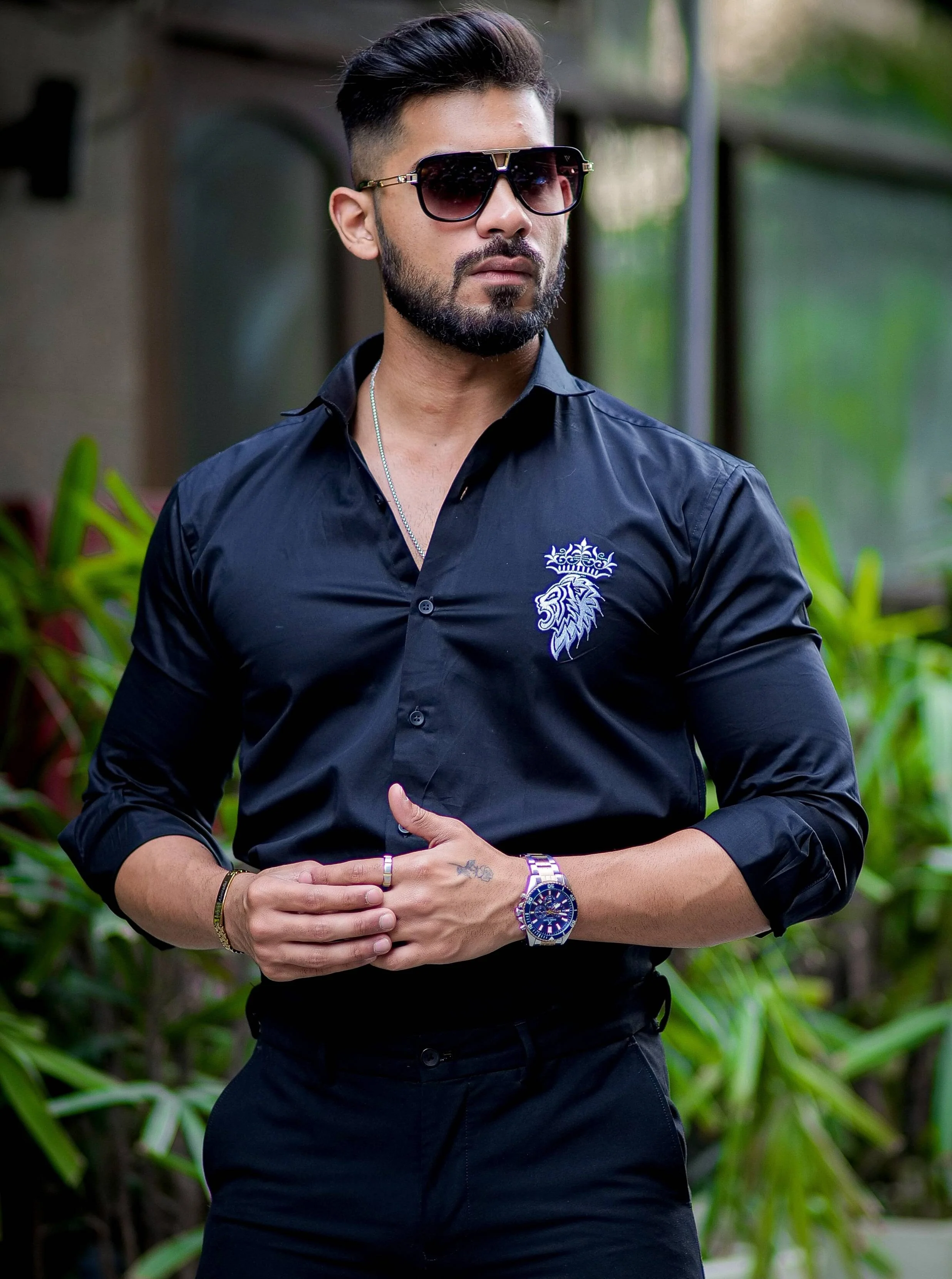 Crown With Lion Embroidered Black Premium Designer Shirt - Image 4