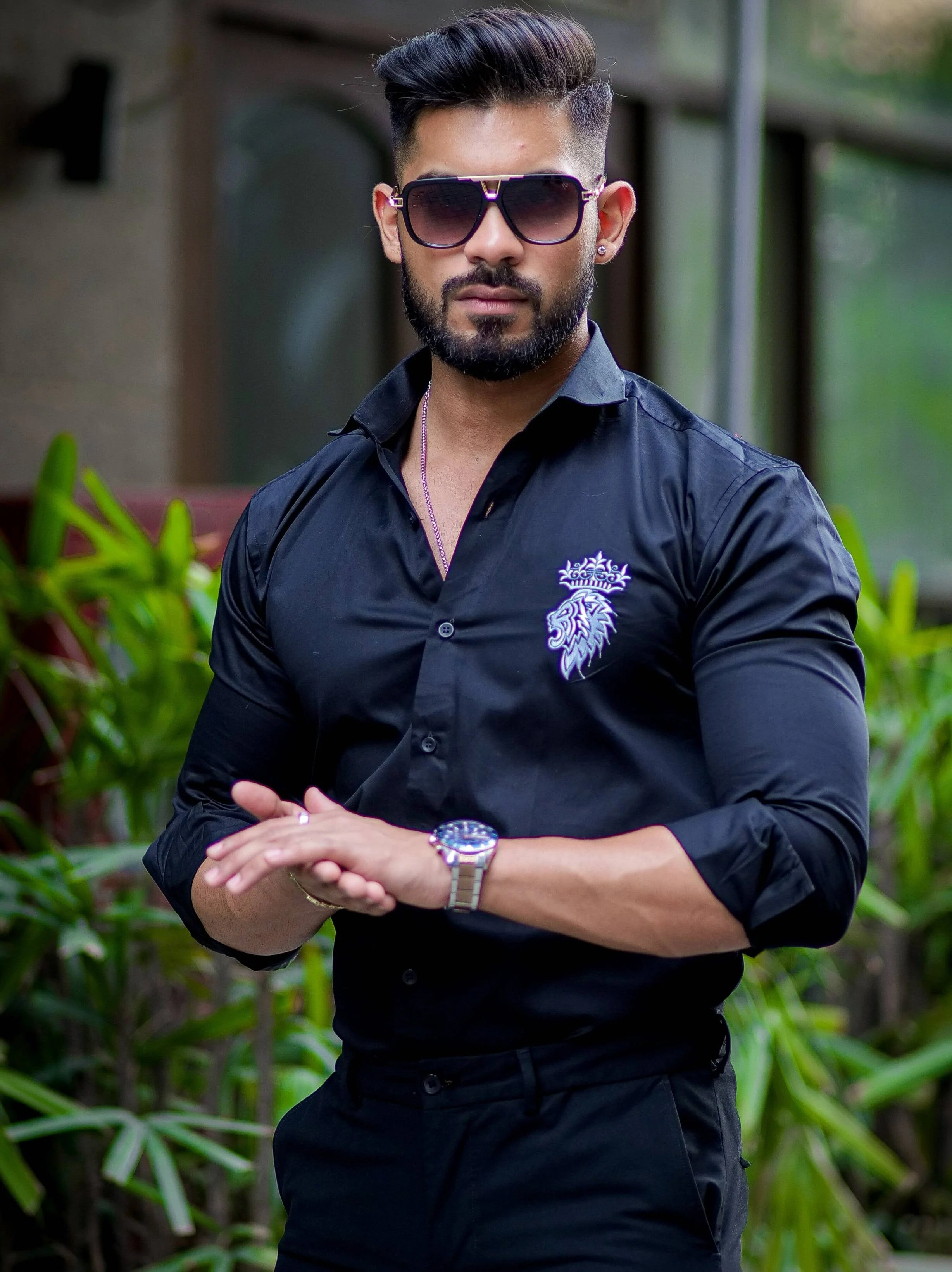 Crown With Lion Embroidered Black Premium Designer Shirt - Image 5