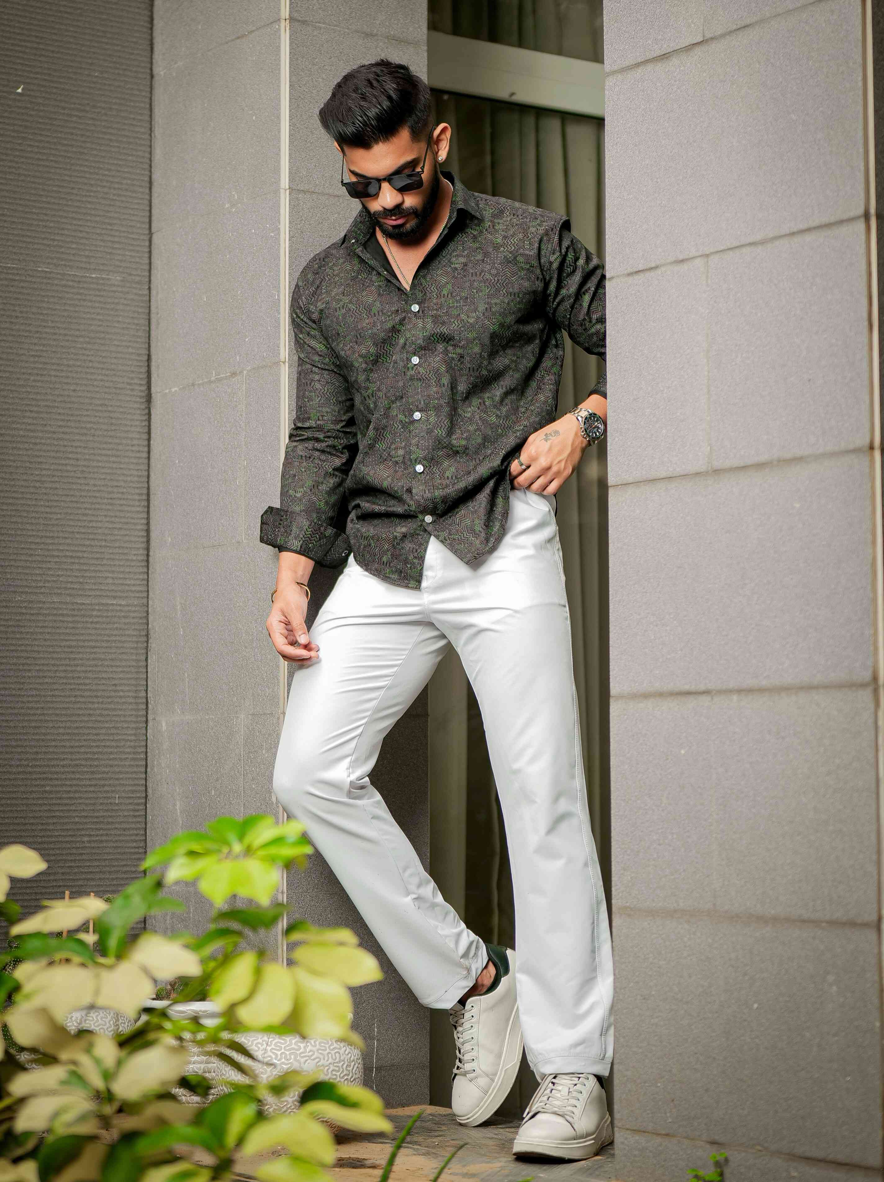Dark Green Satin Print Premium Shirt - Image 3