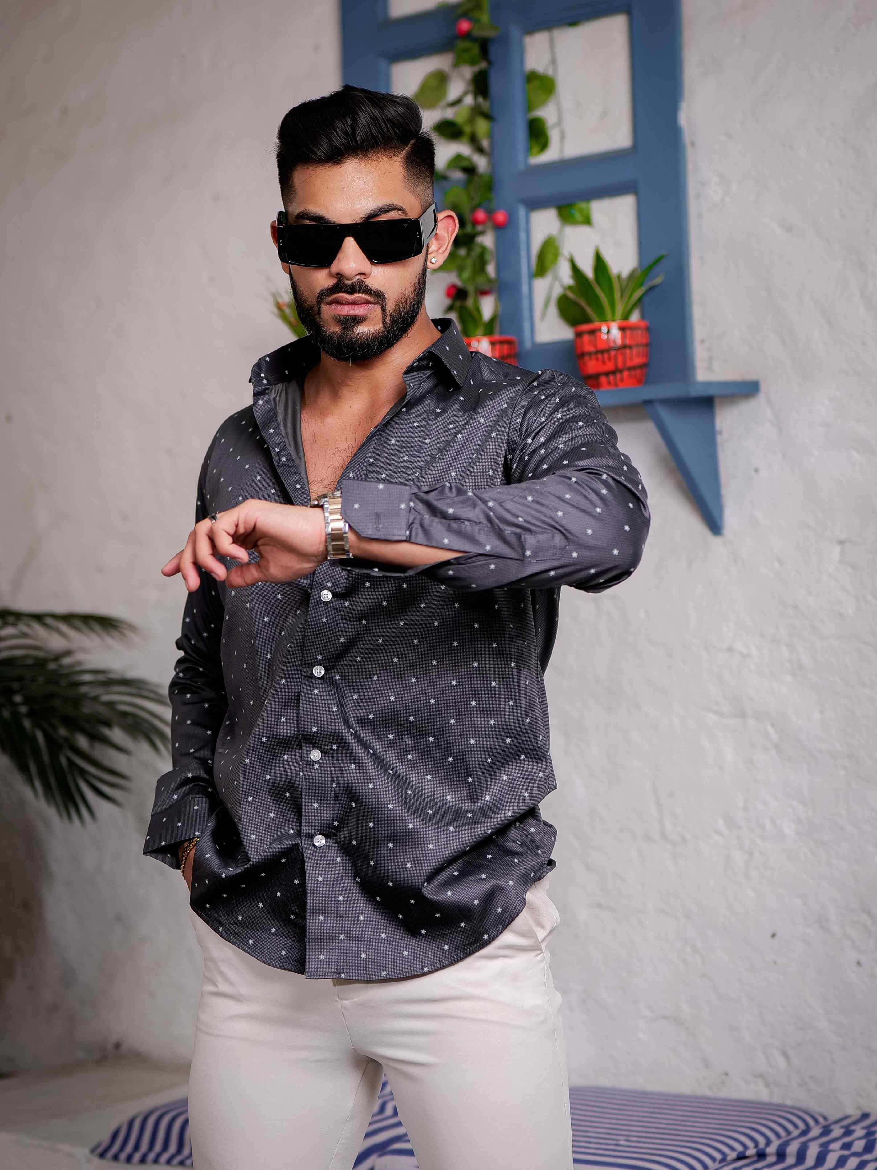 Dark Grey Satin Print Premium Shirt - Image 3